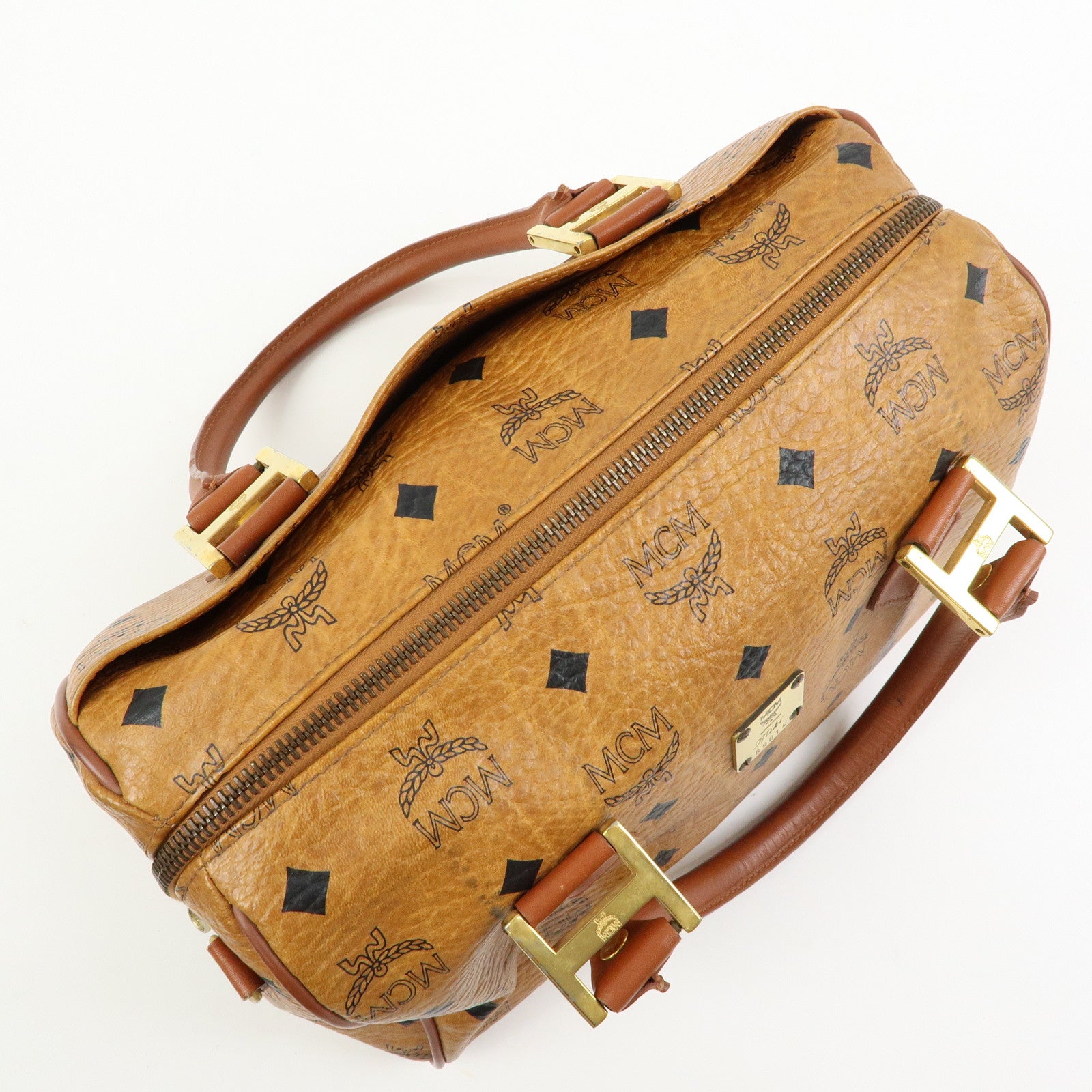 MCM Visetos PVC Leather 2Way Bag Hand Bag Boston Bag Brown