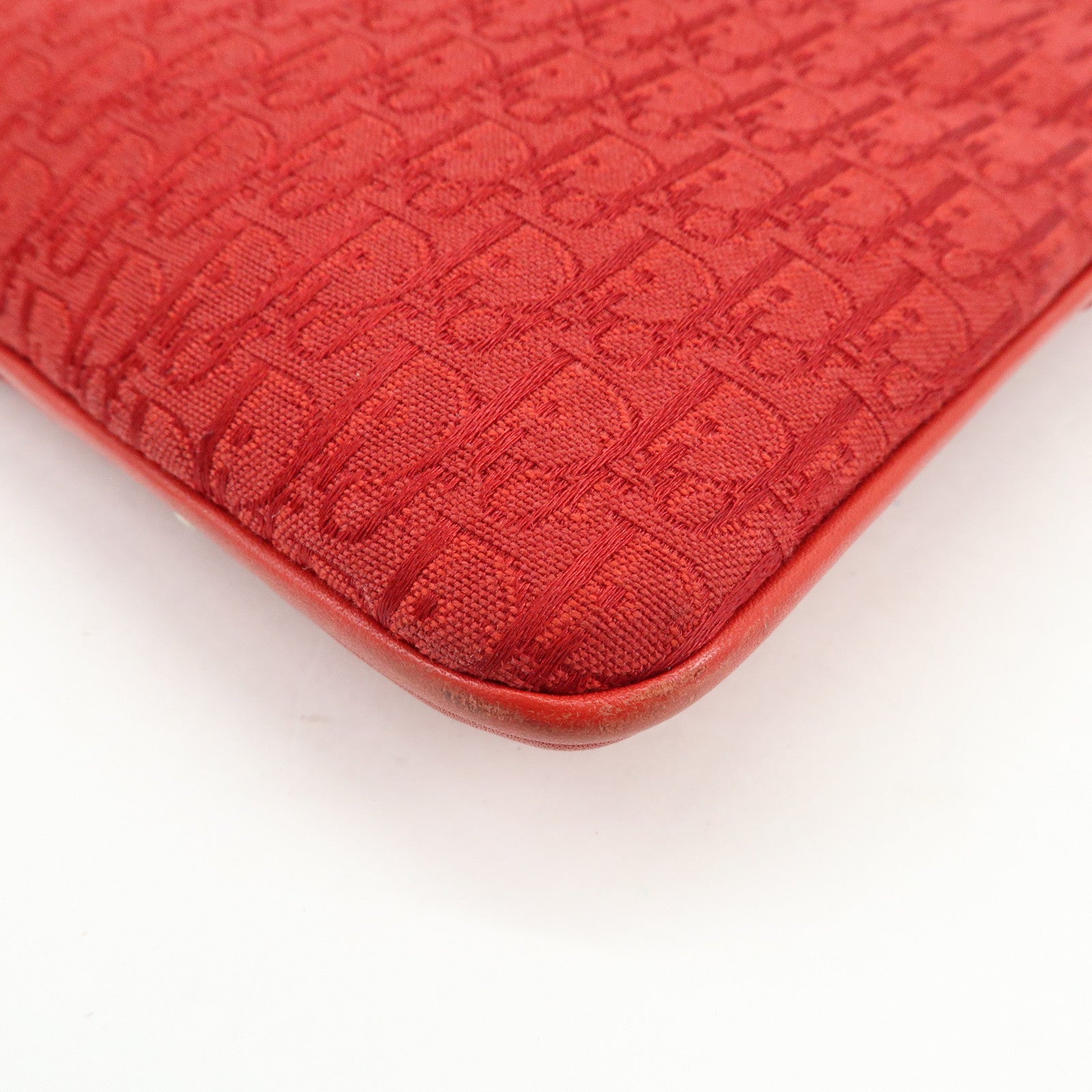 Christian Dior Trotter Jacguard Canvas Leather Shoulder Bag Red