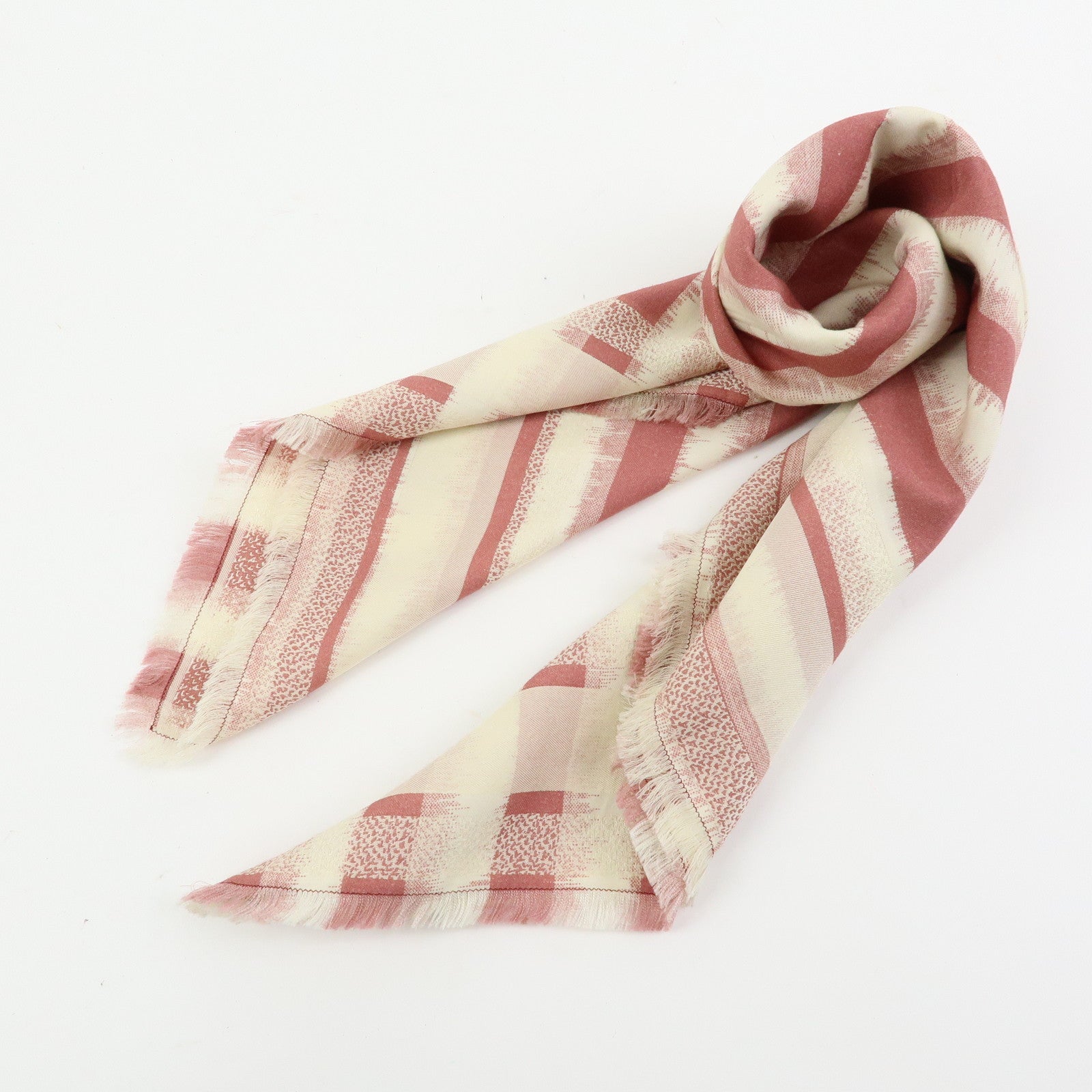 Christian Dior Logo Silk Cotton Polyester Scarf Stripe Print Pink