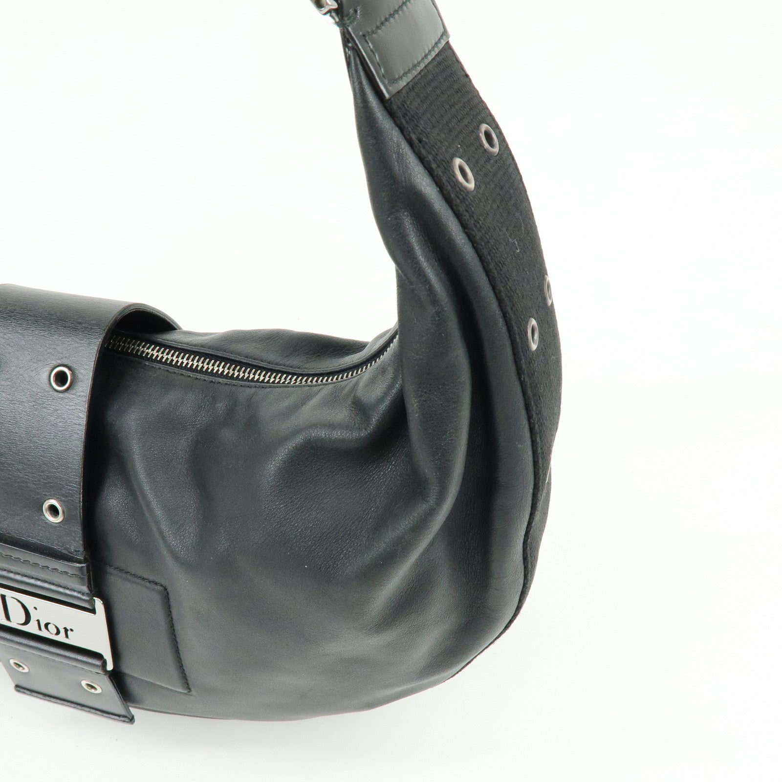Christian Dior Street Chic Leather Shoulder Bag Crossbody Bag Black