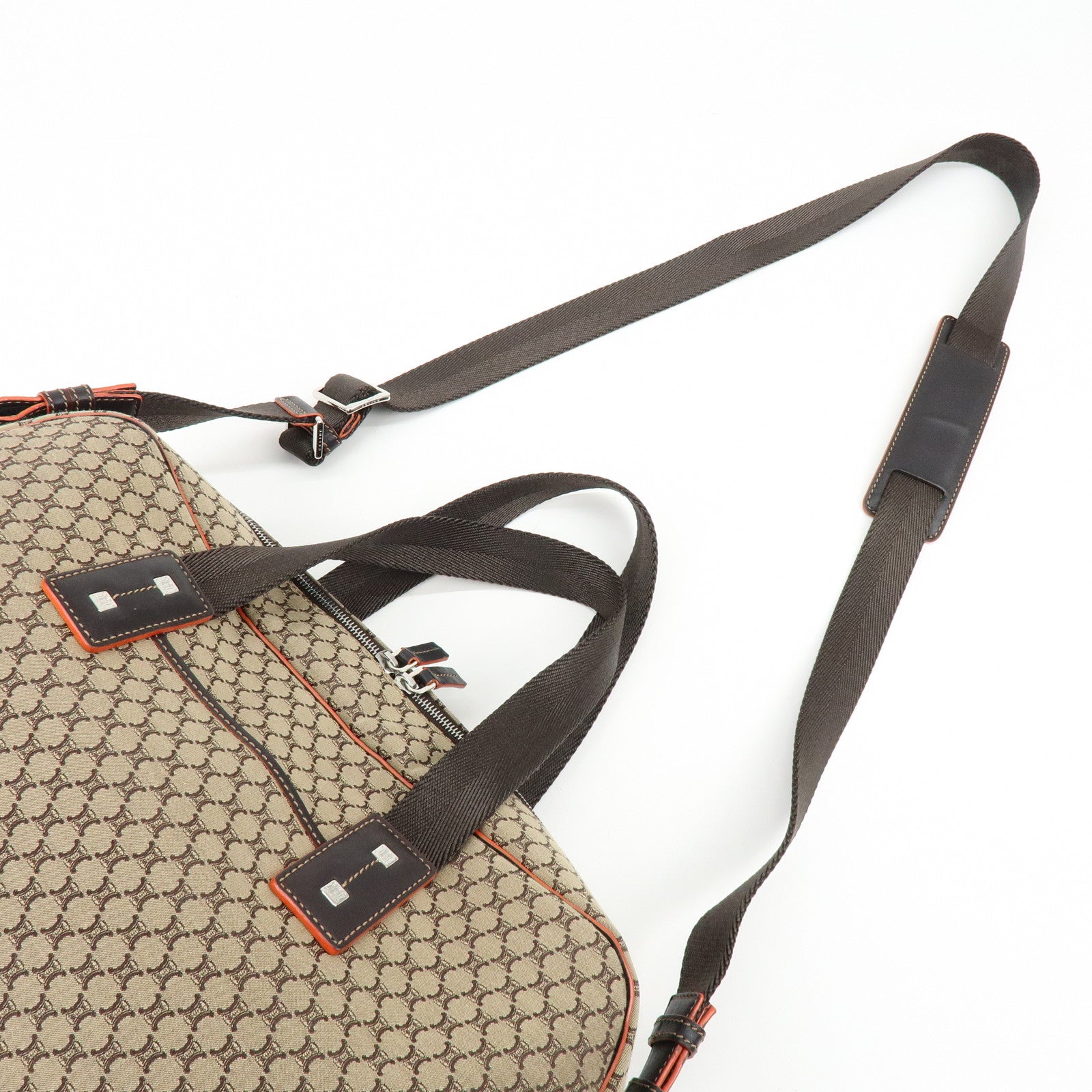 CELINE Macadam Canvas Leather 2Way Bag Boston Bag Brown
