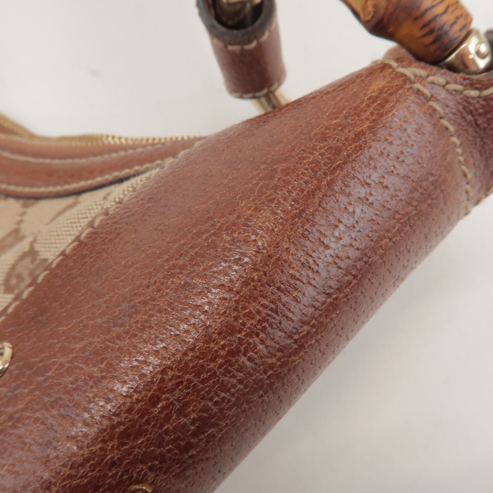 GUCCI Bamboo GG Canvas Leather Shoulder Bag Beige Brown 137577