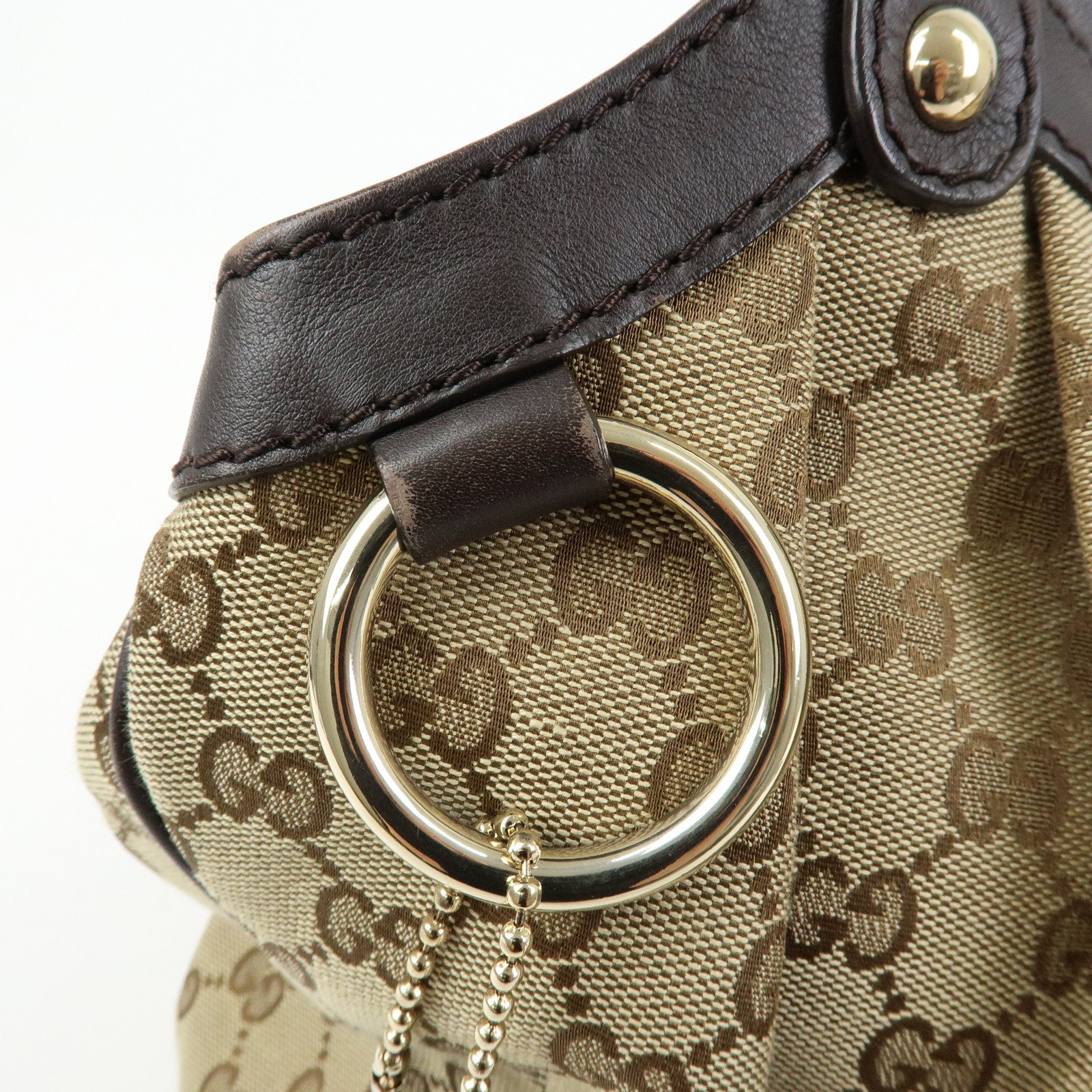 GUCCI GG Canvas Leather Tote Bag Hand Bag Dark Brown Beige 211944