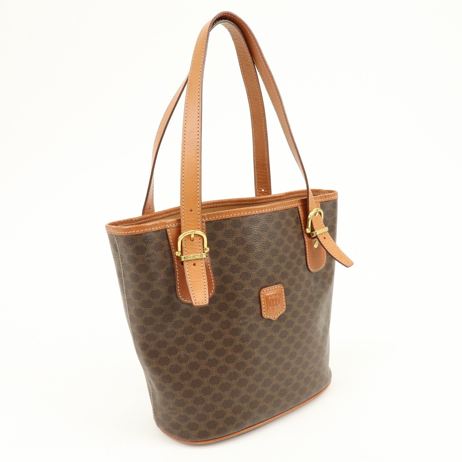 CELINE Macadam PVC Leather Tote Bag Hand Bag Shoulder Bag Brown