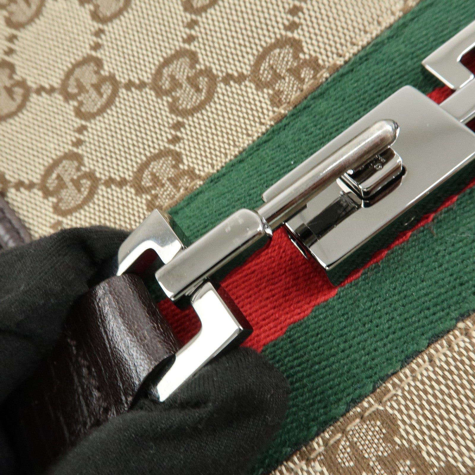 GUCCI Sherry Jackie GG Canvas Leather Shoulder Bag Hand Bag 00963
