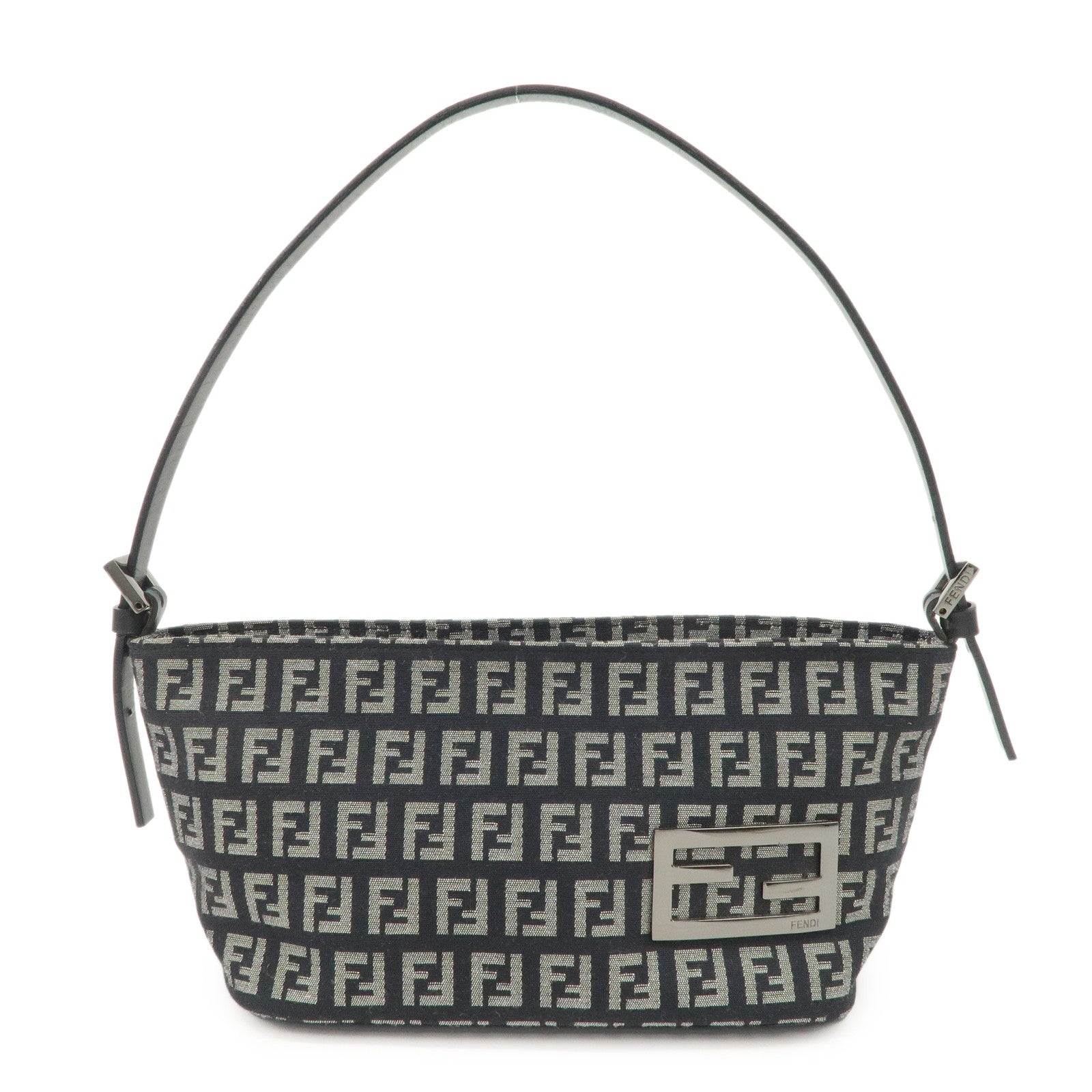 FENDI Zucchino Canvas Leather Shoulder Bag Black 266360 Used