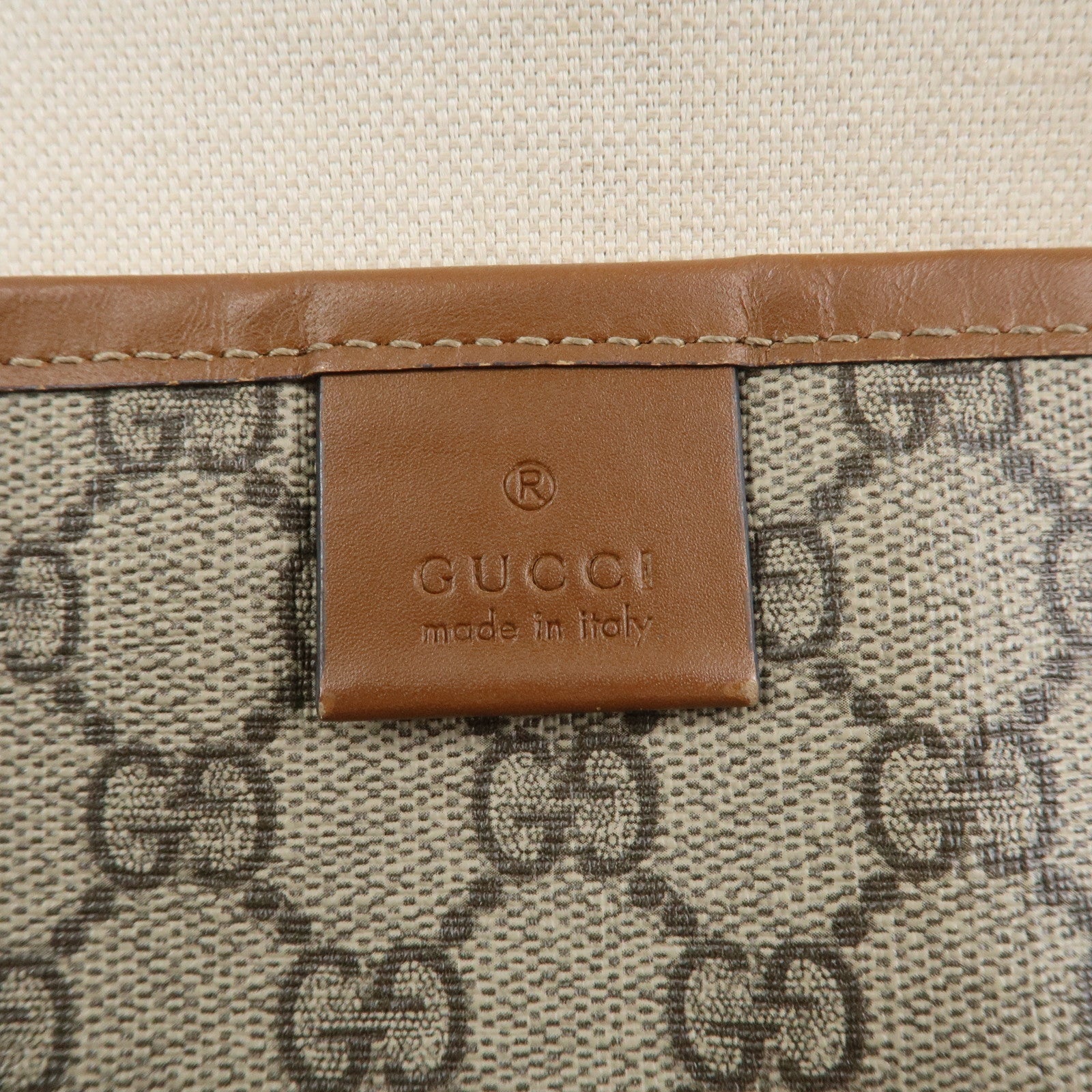 GUCCI GG Supreme Sherry Leather Tote Bag Beige Brown 211134