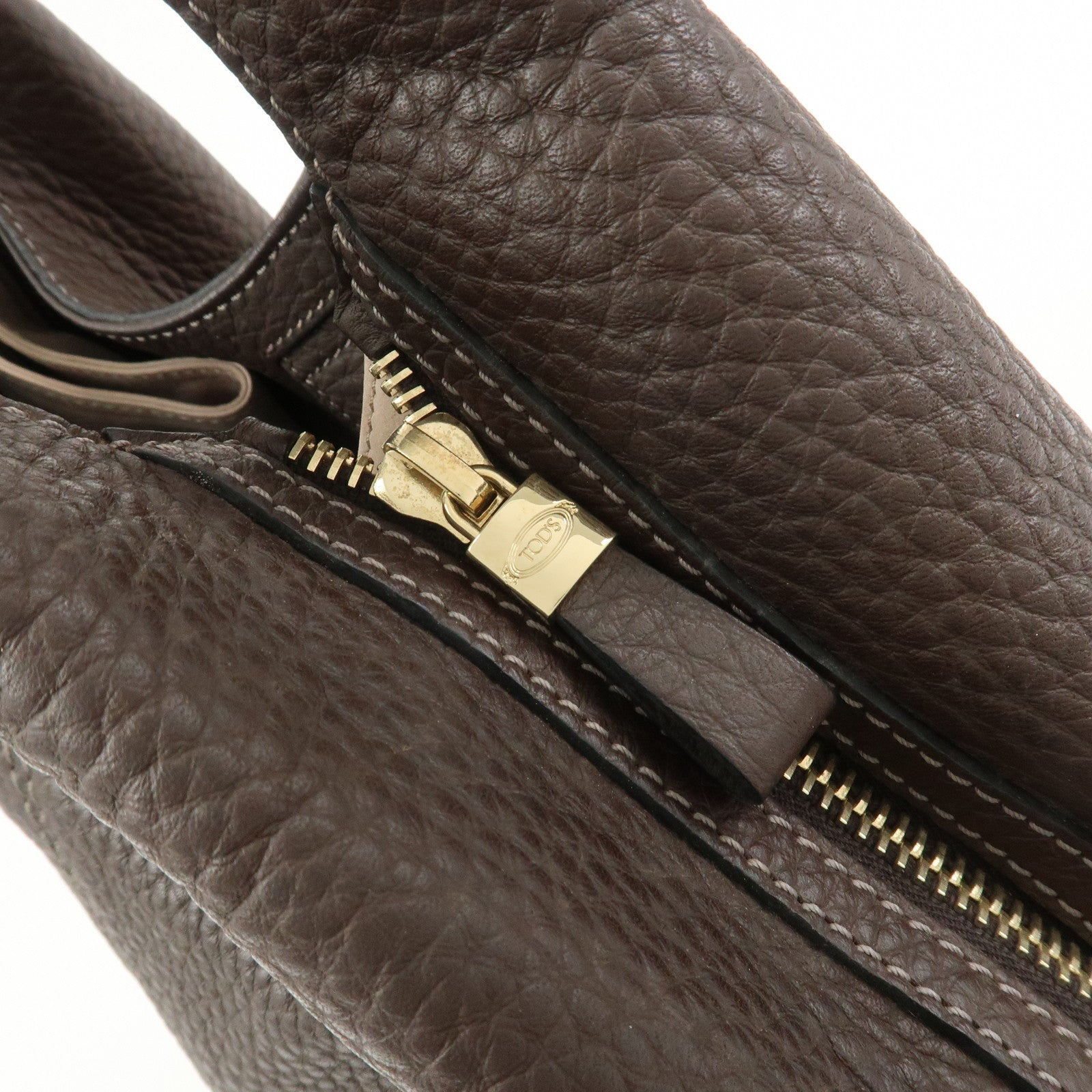 TOD'S Logo Leather Shoulder Bag Hand Bag Brown