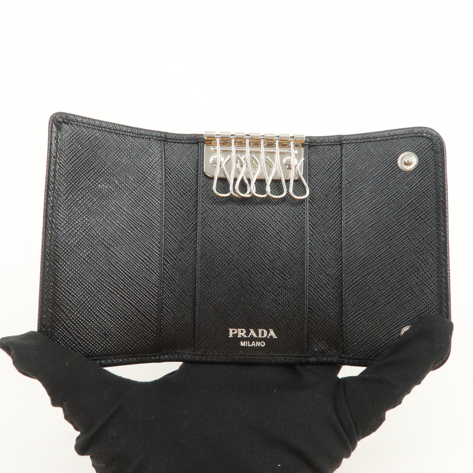 PRADA Triangle Logo 6 Rings Key Case Key Holder Black 1PG222