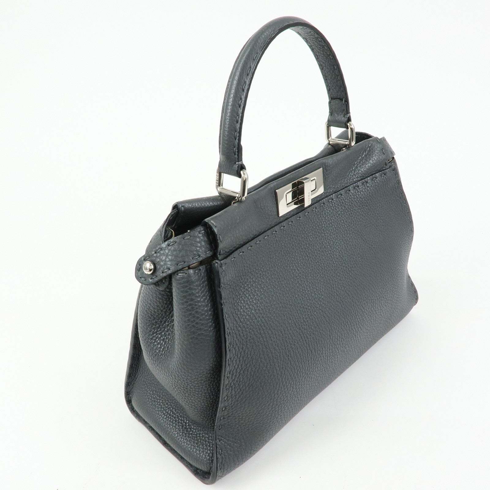 FENDI Selleria Peekaboo Leather 2Way Bag Hand Bag Gray 8BN290