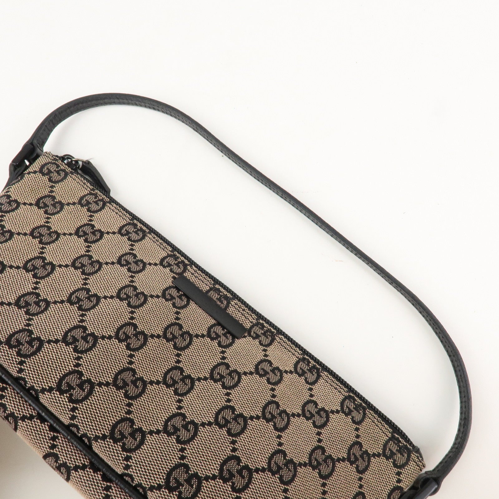 GUCCI Boat Bag GG Canvas Leather Hand Bag Beige Navy 07198