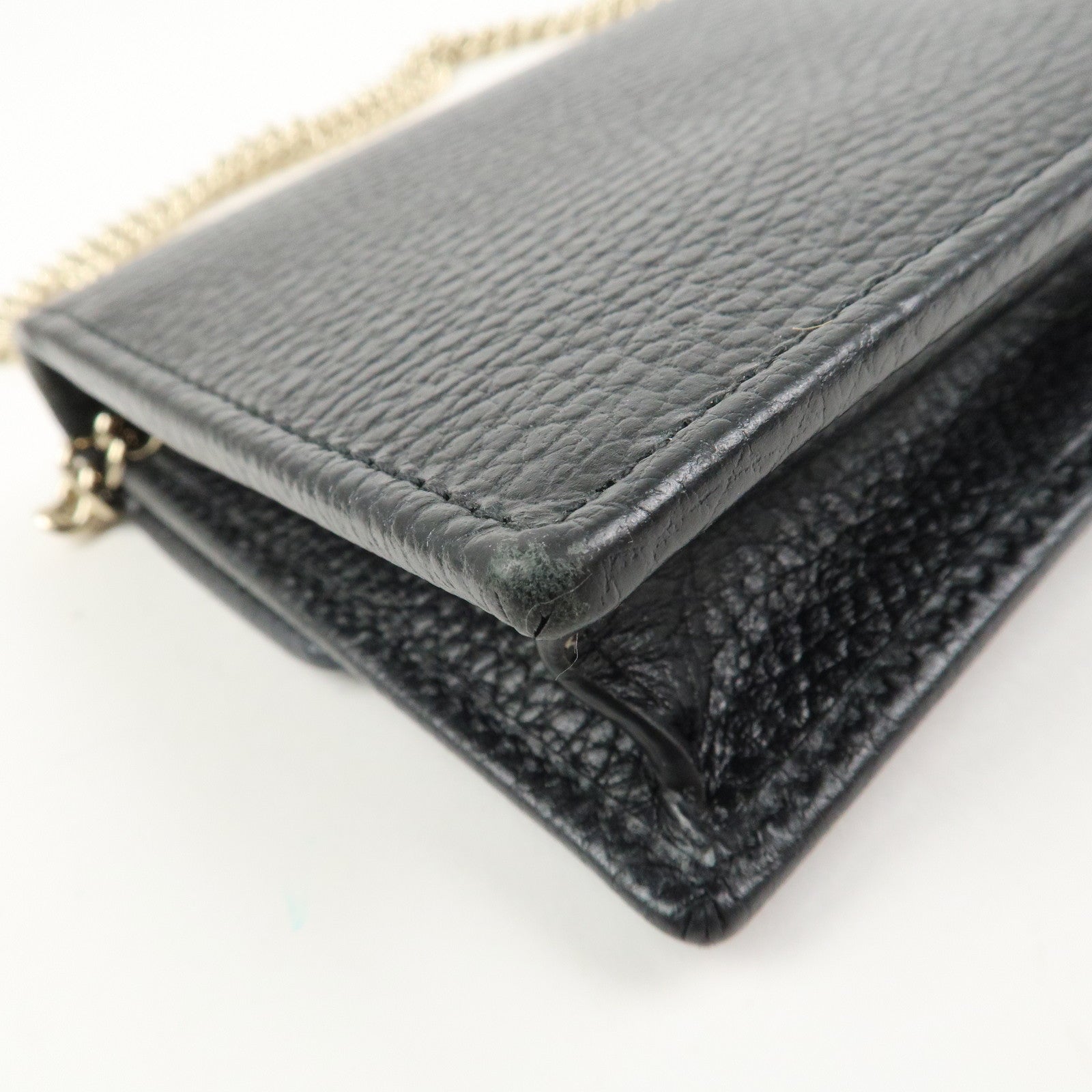 GUCCI Interlocking G Leather Chain Shoulder Bag Black 615523