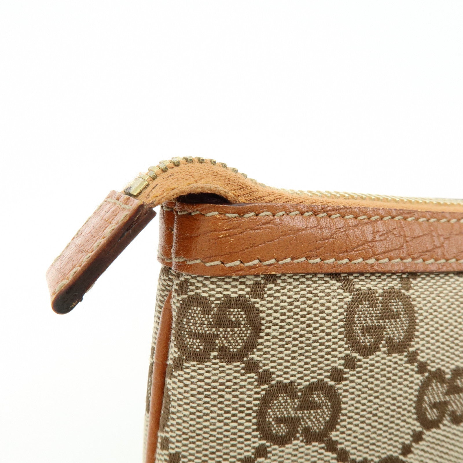 GUCCI Sherry GG Canvas Leather Cosmetic Pouch Beige Camel 152507