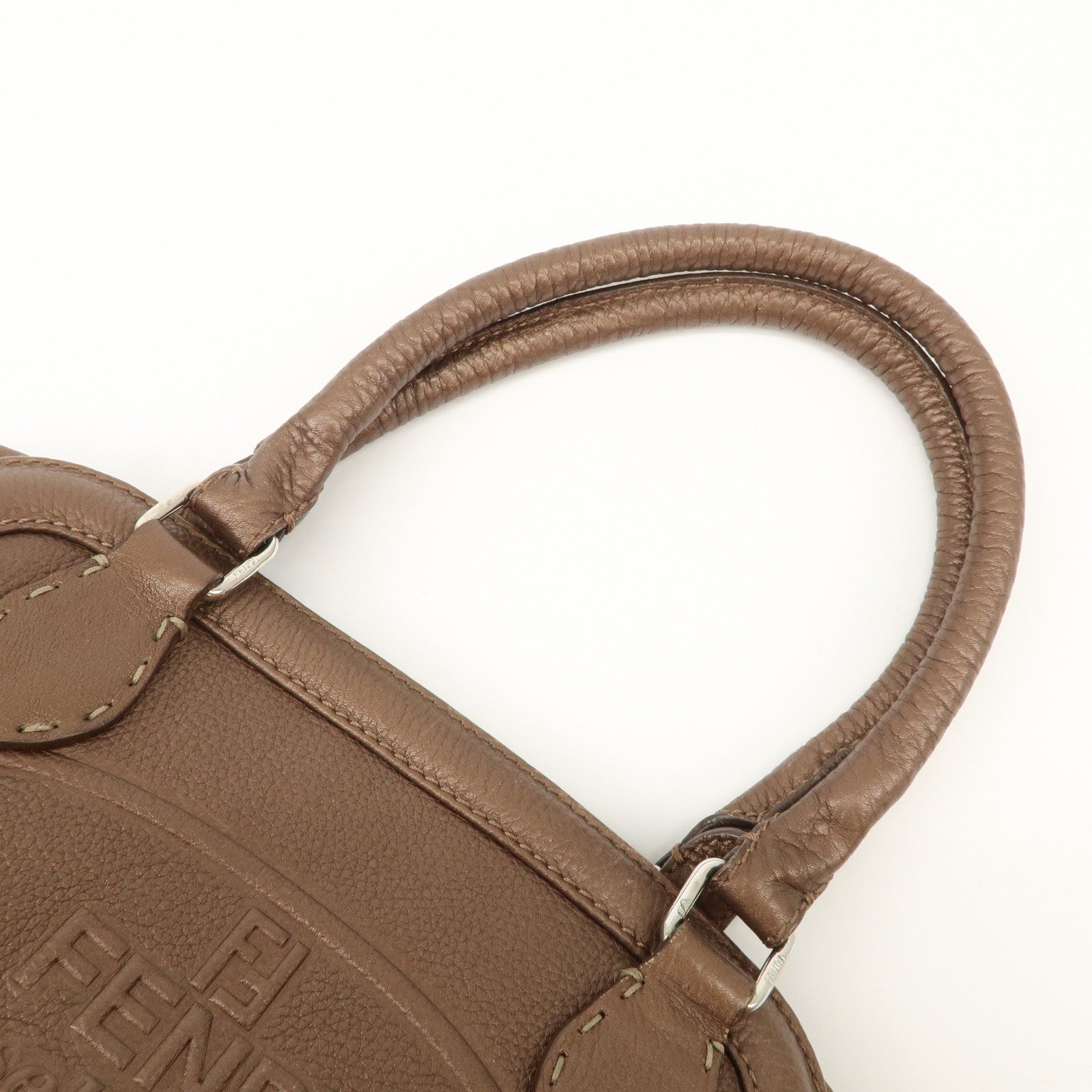 FENDI Seleria Leather Hand Bag Brown 8BN170