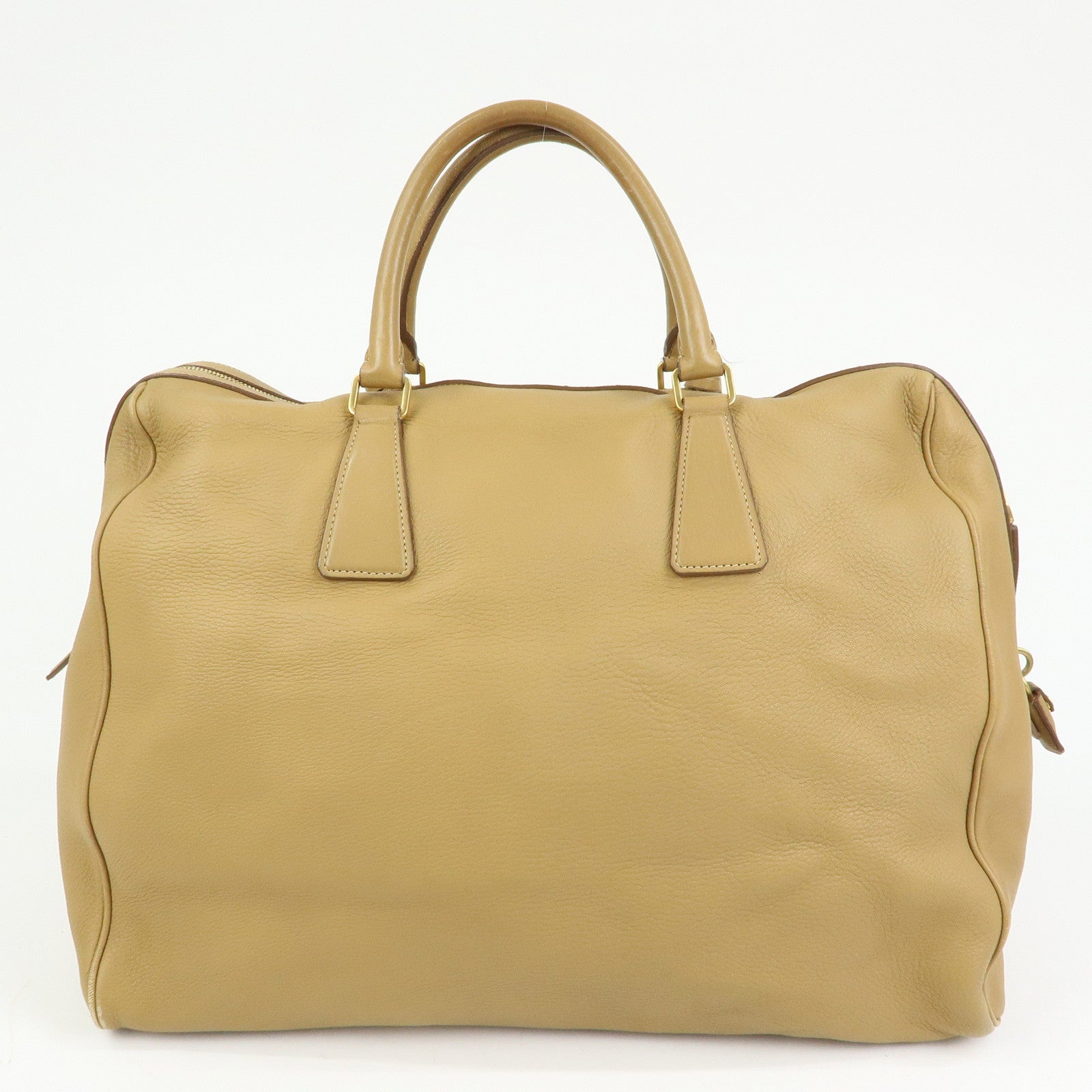 PRADA Logo Leather Boston Bag Hand Bag Travel Bag Brown