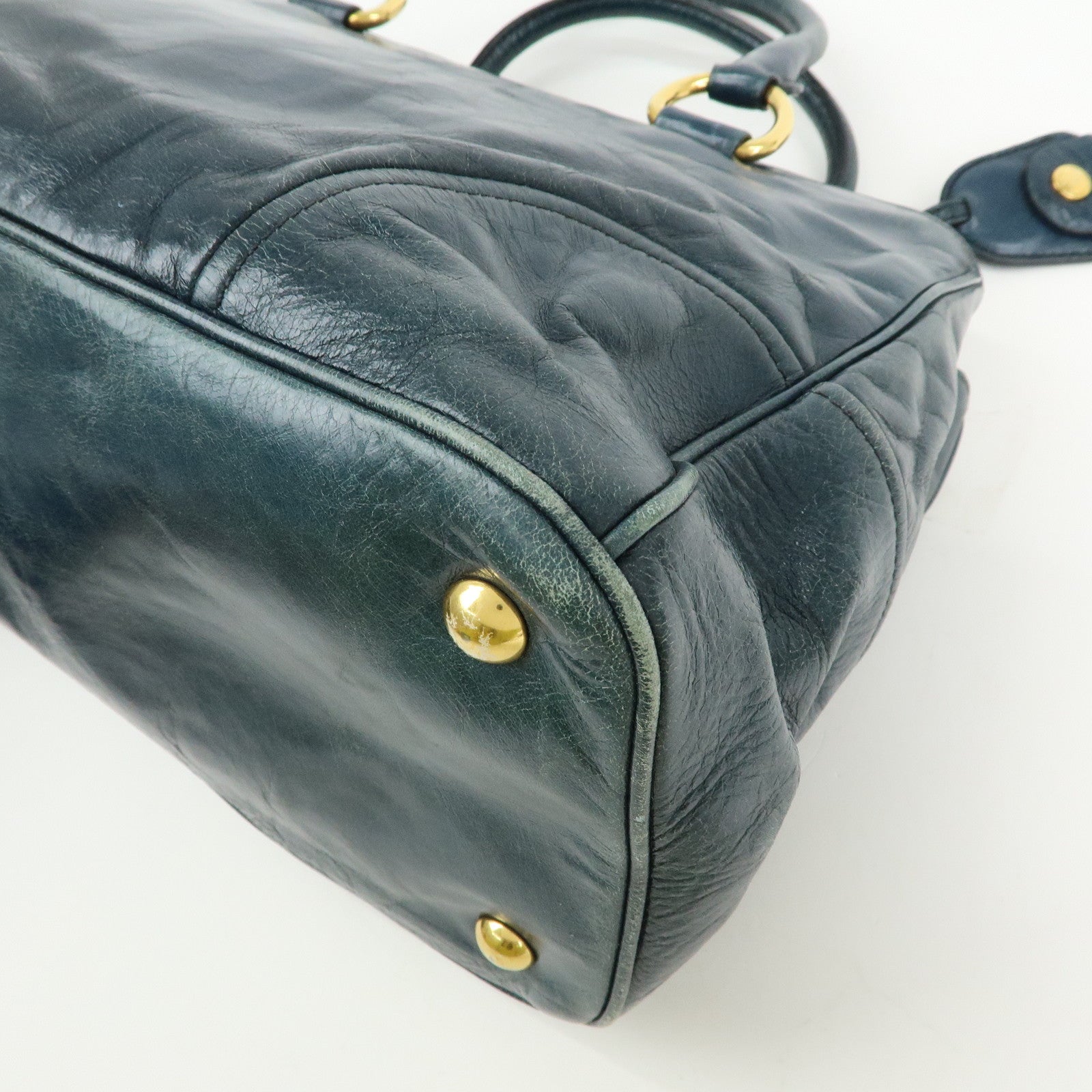 MIU MIU Logo Leather 2Way Bag Hand Bag Shoulder Bag Navy