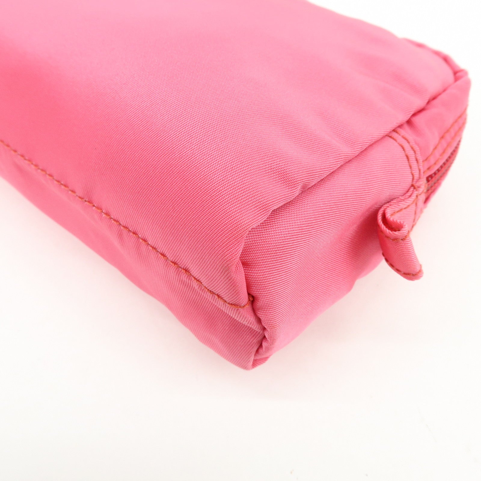 PRADA Triangle Logo Nylon Leather Cosmetic Pouch Pink 1NA021