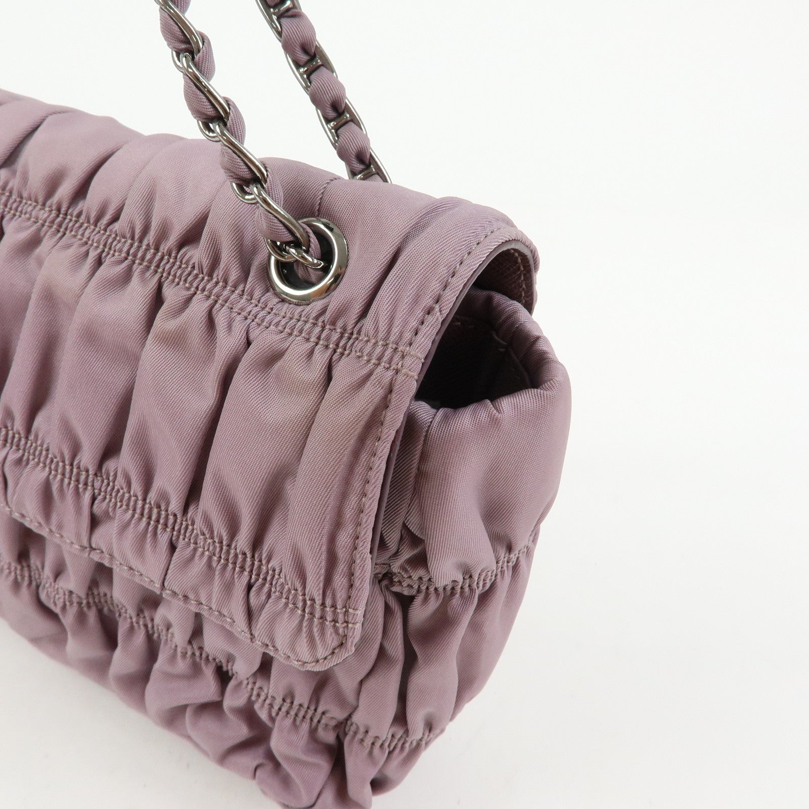 PRADA Tessuto Gaufre Nylon Leather Chain Shoulder Bag Light Purple