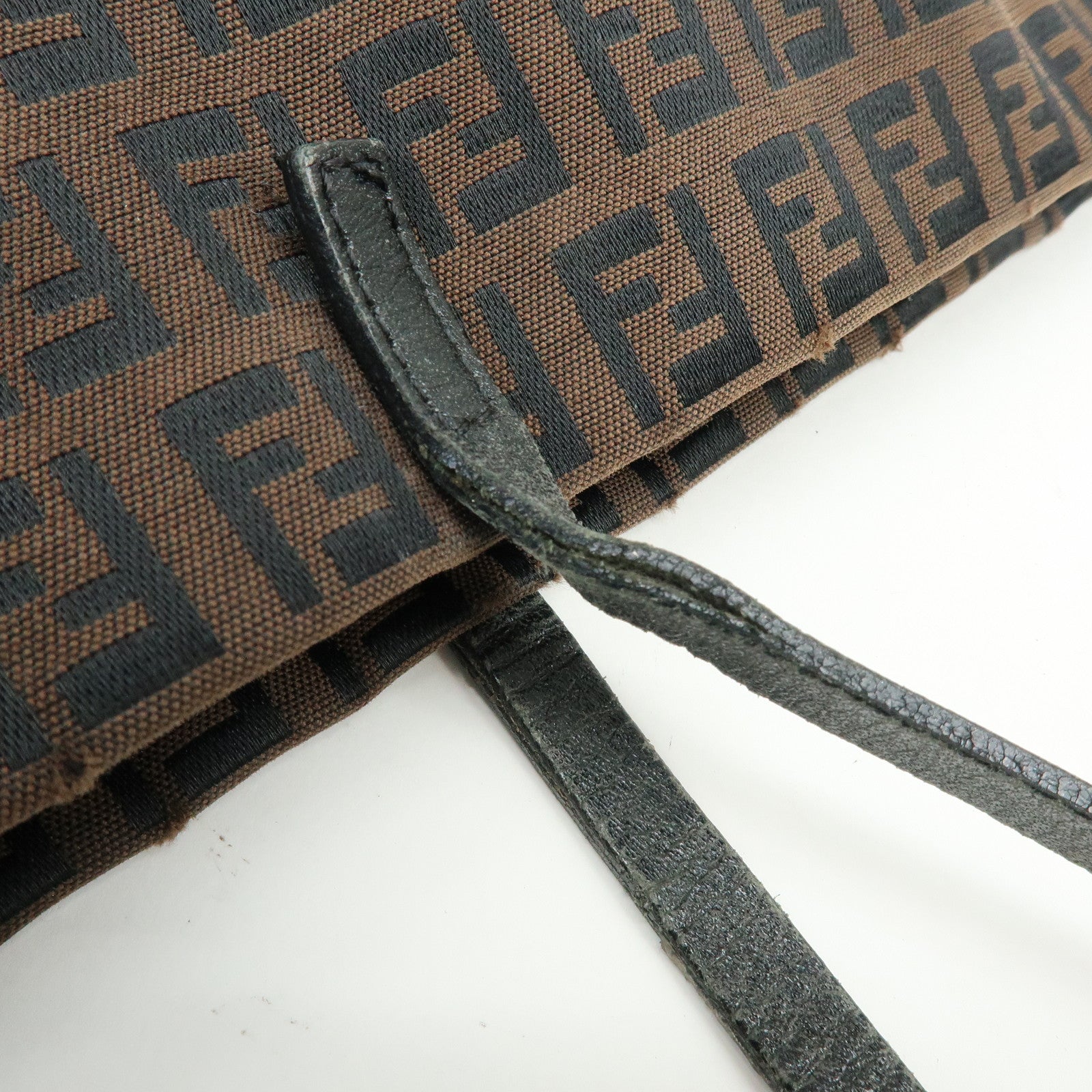 FENDI Zucchino Canvas Leather Tote Bag Shoulder Bag Brown 8BH025