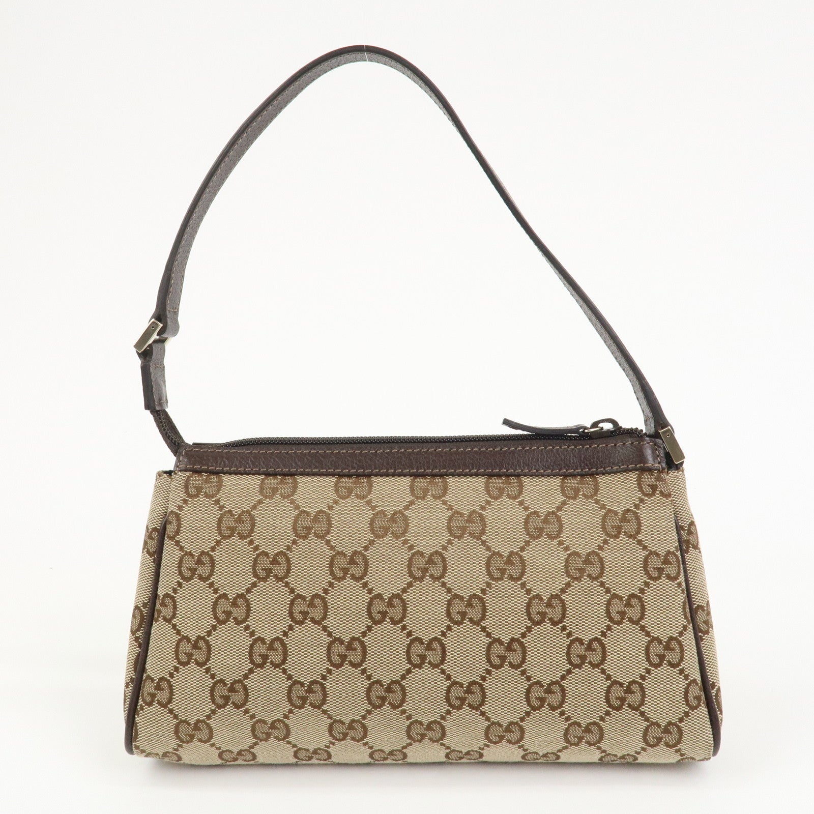 GUCCI GG Canvas Leather Accessory Pouch Hand Bag Brown 145750