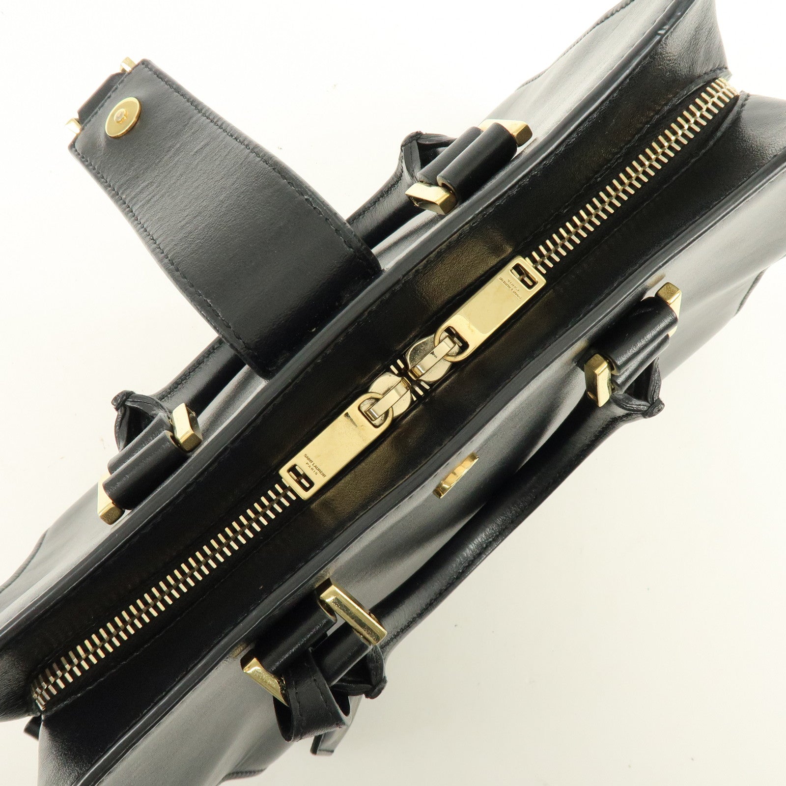 SAINT LAURENT PARIS Baby Cabas Cassandra Leather Hand Bag Black