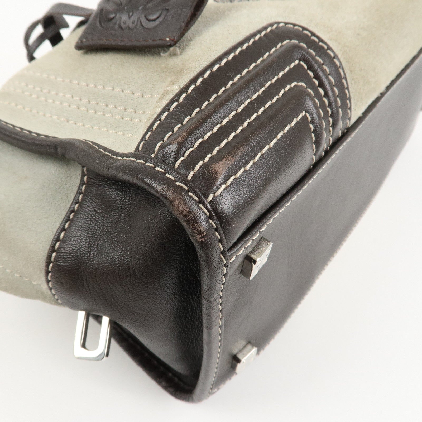 LOEWE Anagram Amazona 28 Suede Leather Hand Bag Ivory Brown Used