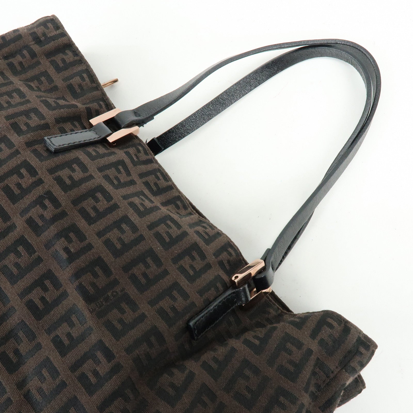 FENDI Zucchino Canvas Leather Tote Bag Hand Bag Brown 8BH018