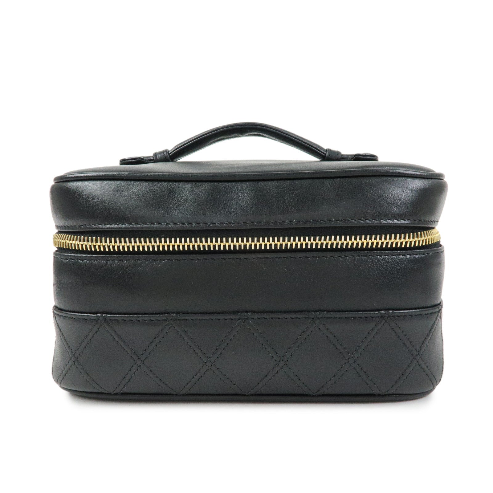 CHANEL Bicolore COCO Mark Lamb Skin Cosmetic Case Black A01618