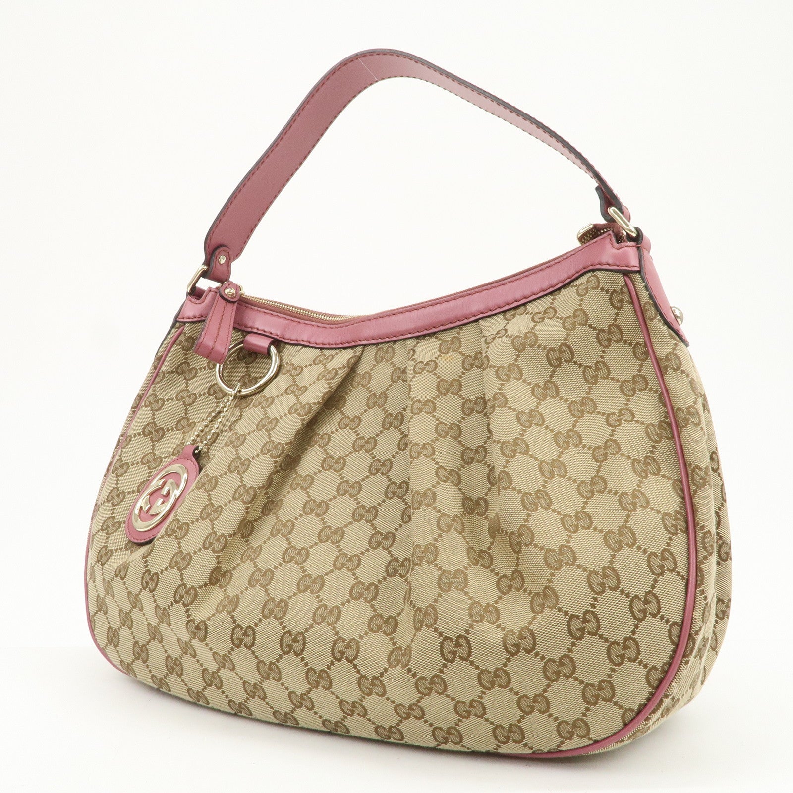 GUCCI Sukey Interlocking G GG Canvas Leather Shoulder Bag Beige