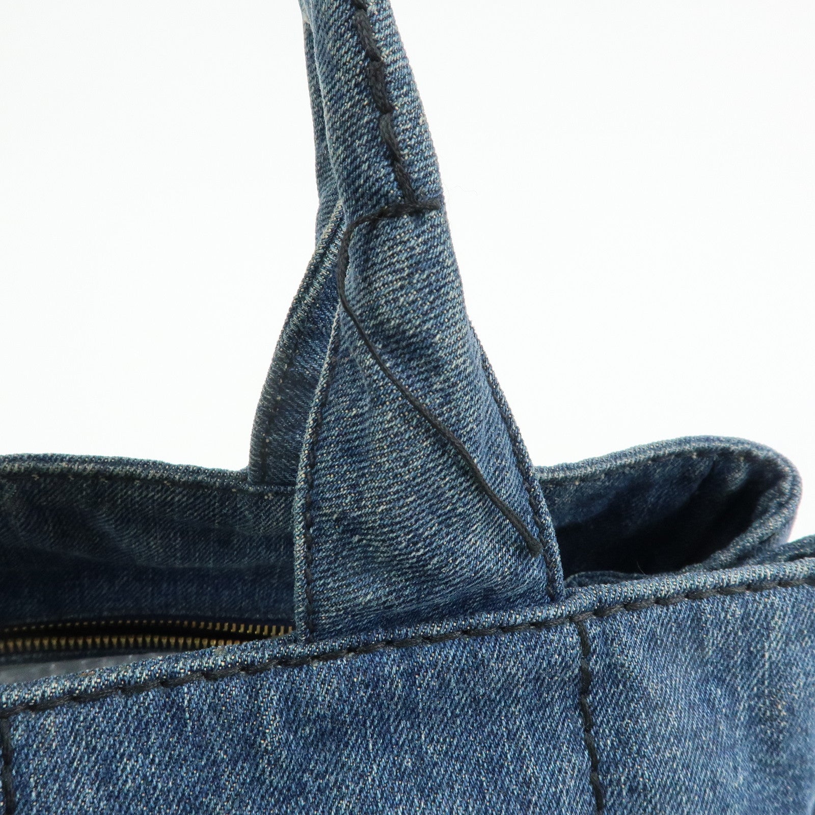 PRADA Logo Canapa Canvas Denim Tote Bag Hand Bag B1877B