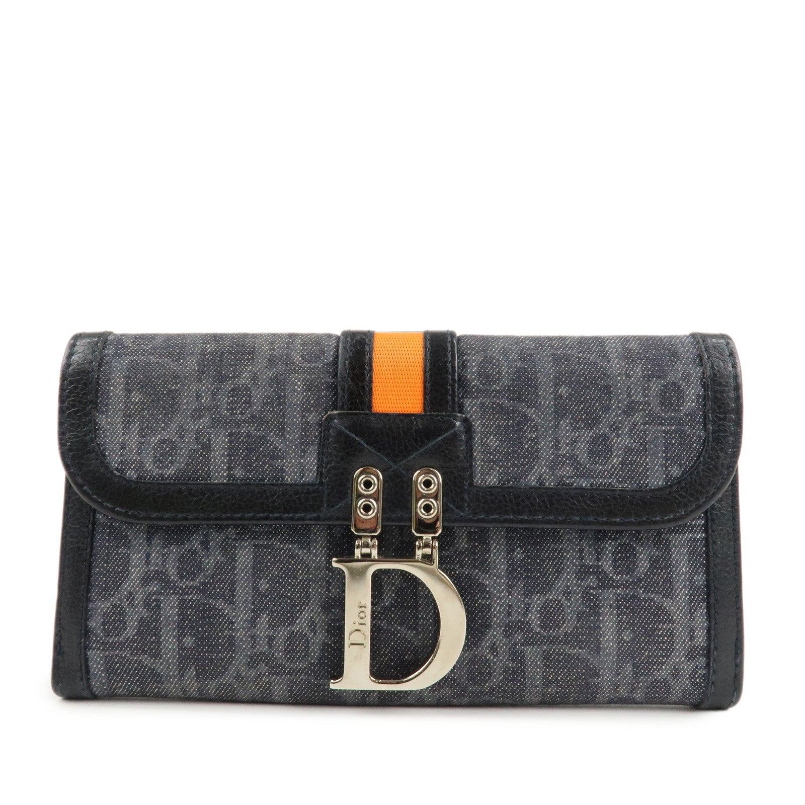 Christian Dior Flight Line Trotter Canvas Leather Logo Charm Wallet Used