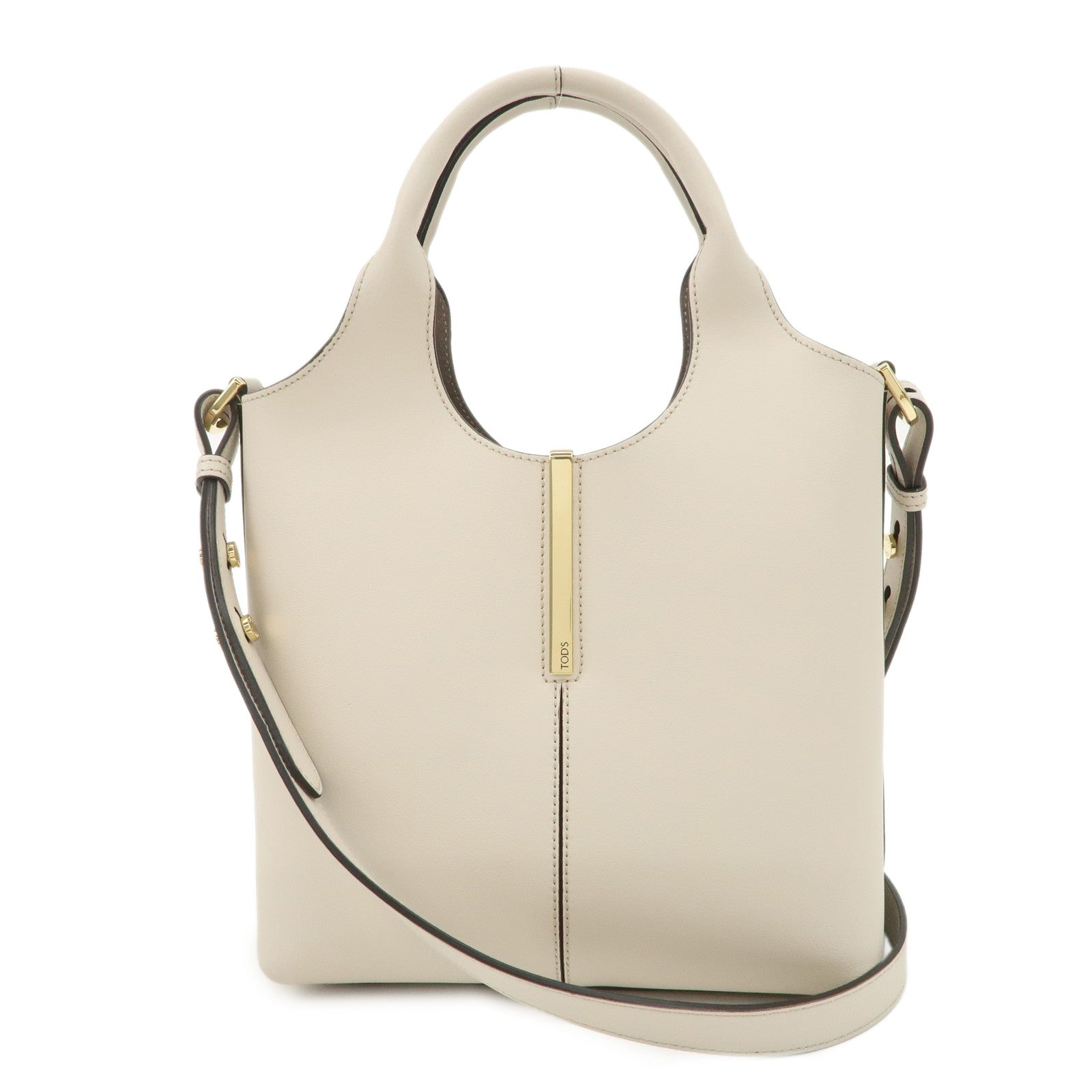TOD’S Leather Mini 2Way Tote Bag Shoulder Bag Hand Bag Light Greige