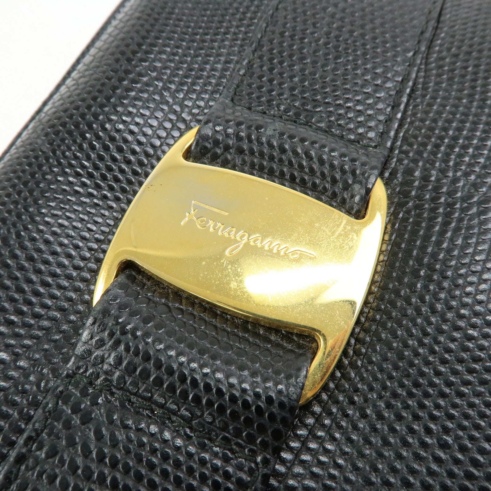 Ferragamo Varra Embossed Leather Shoulder Bag Crossbody Bag Black