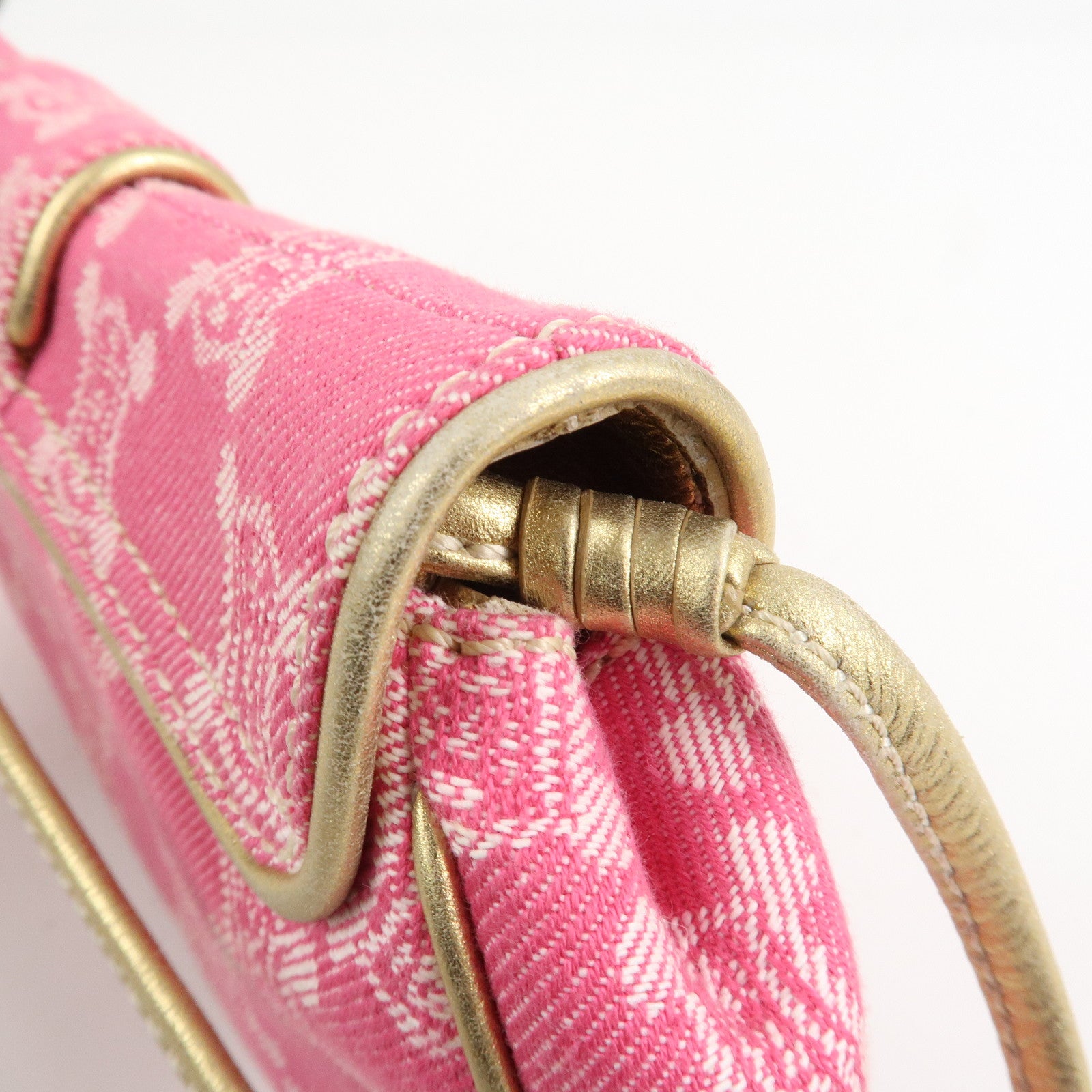 CELINE Triomphe Leather Canvas Shoulder Bag Hand Bag Pink Gold