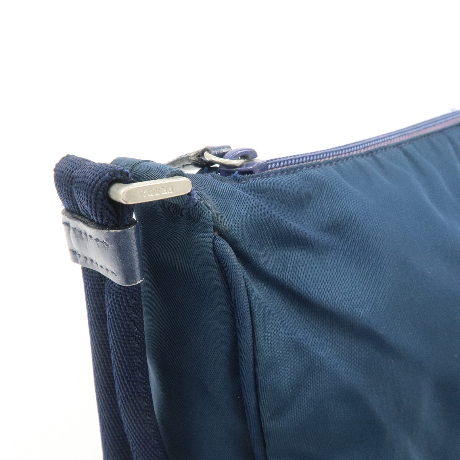 PRADA Triangle Logo Nylon Leather Shoulder Bag Crossbody Bag Navy