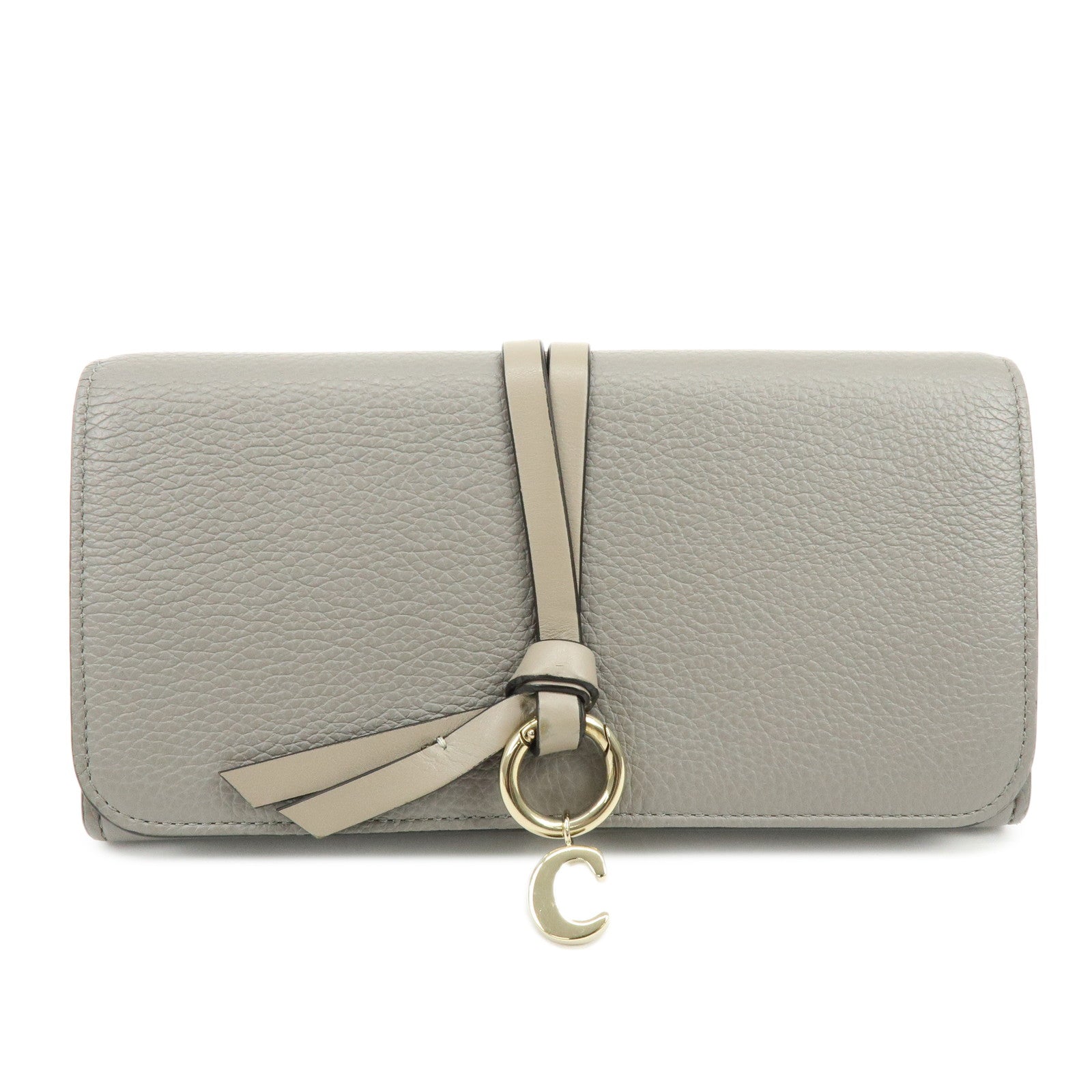 Chloe Alphabet Leather Flap Long Wallet C Charm Gray
