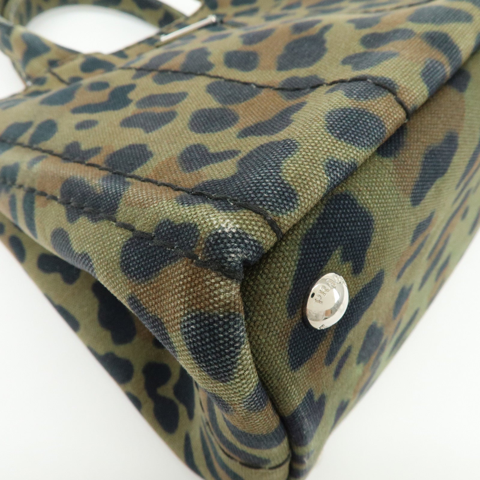 PRADA Canapa Mini Leopard Canvas 2Way Bag Hand Bag Khaki 1BG439