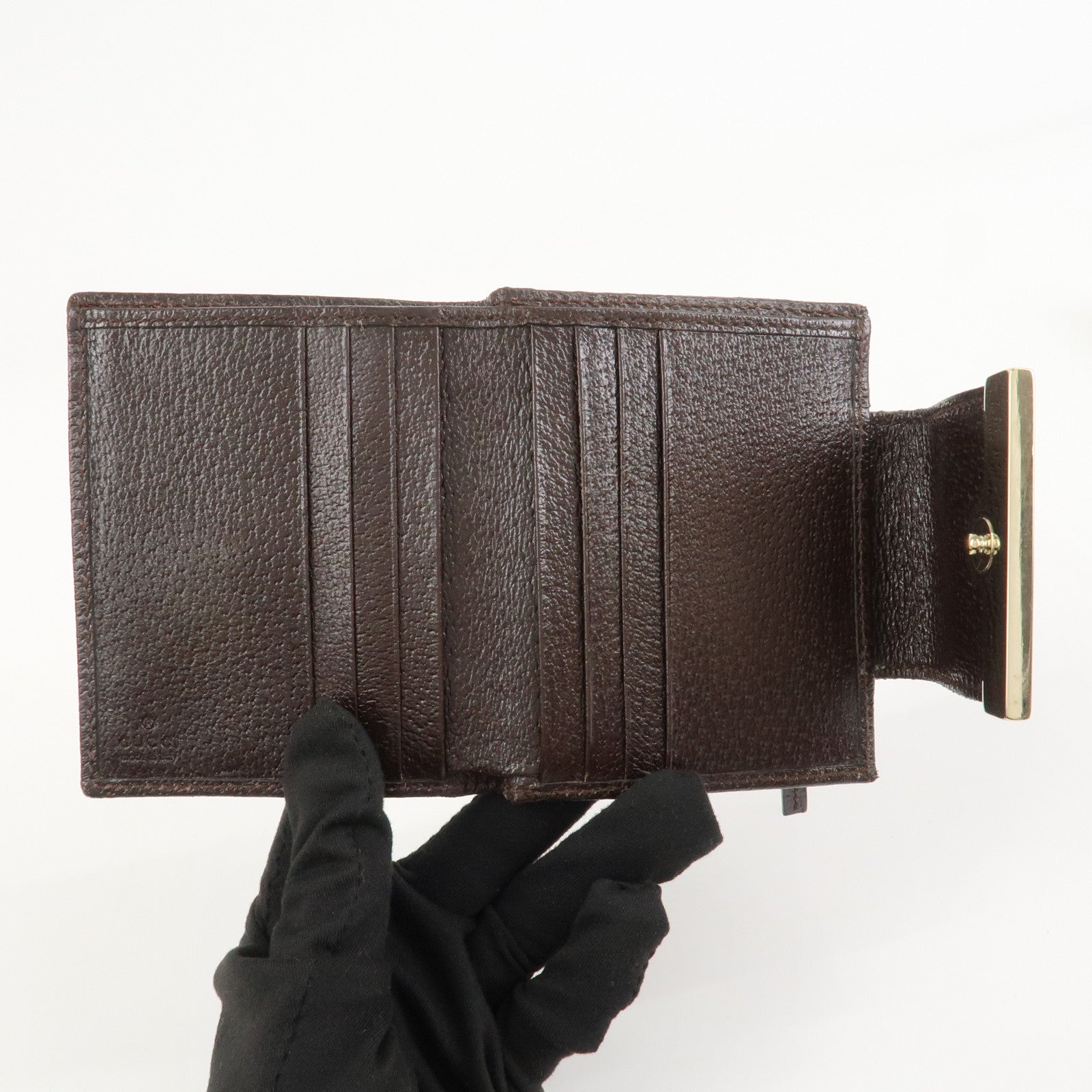 GUCCI Sherry GG Canvas Leather Bifold Compact Wallet Beige 181670