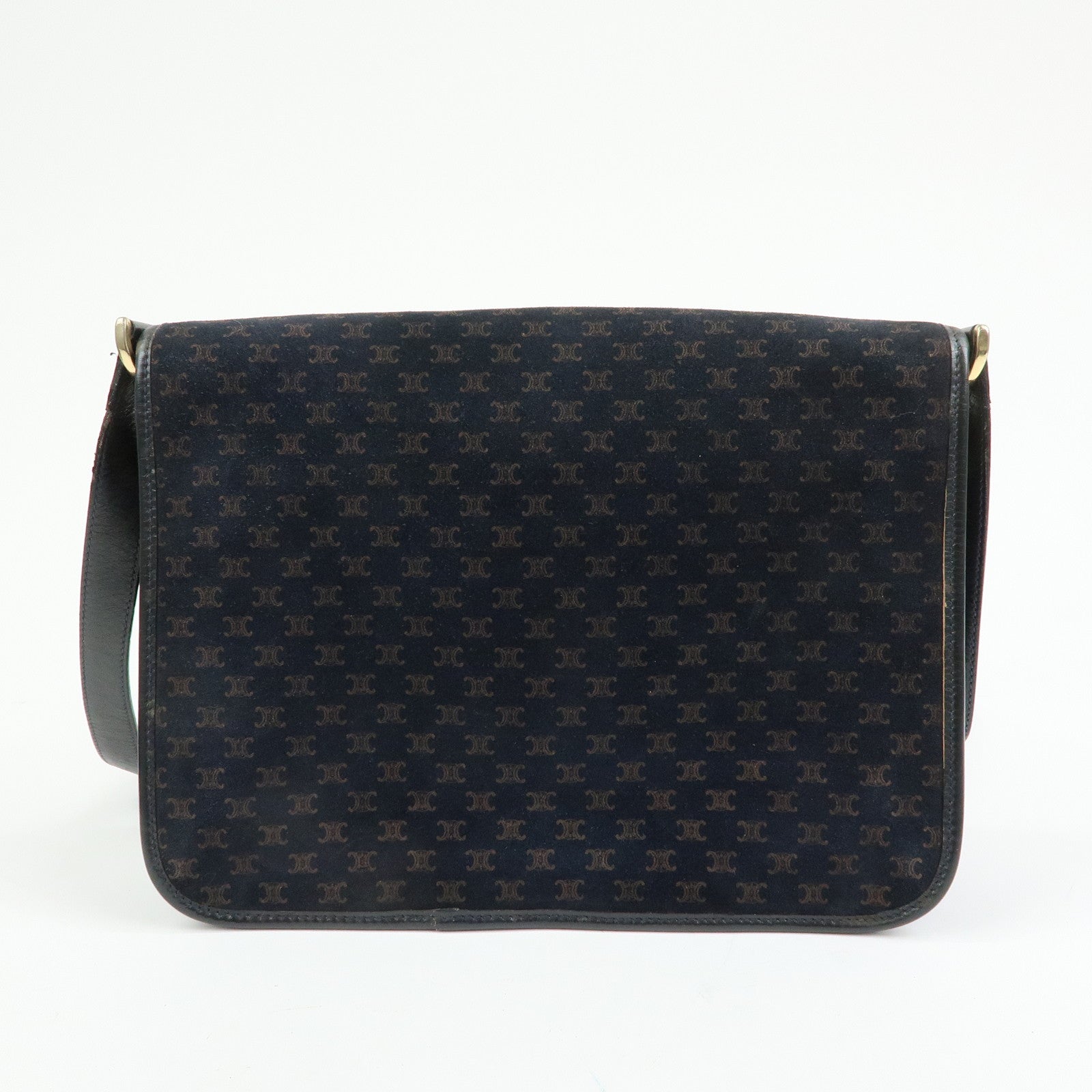 CELINE Macadam Suede Leather Shoulder Hand Bag Bag Navy