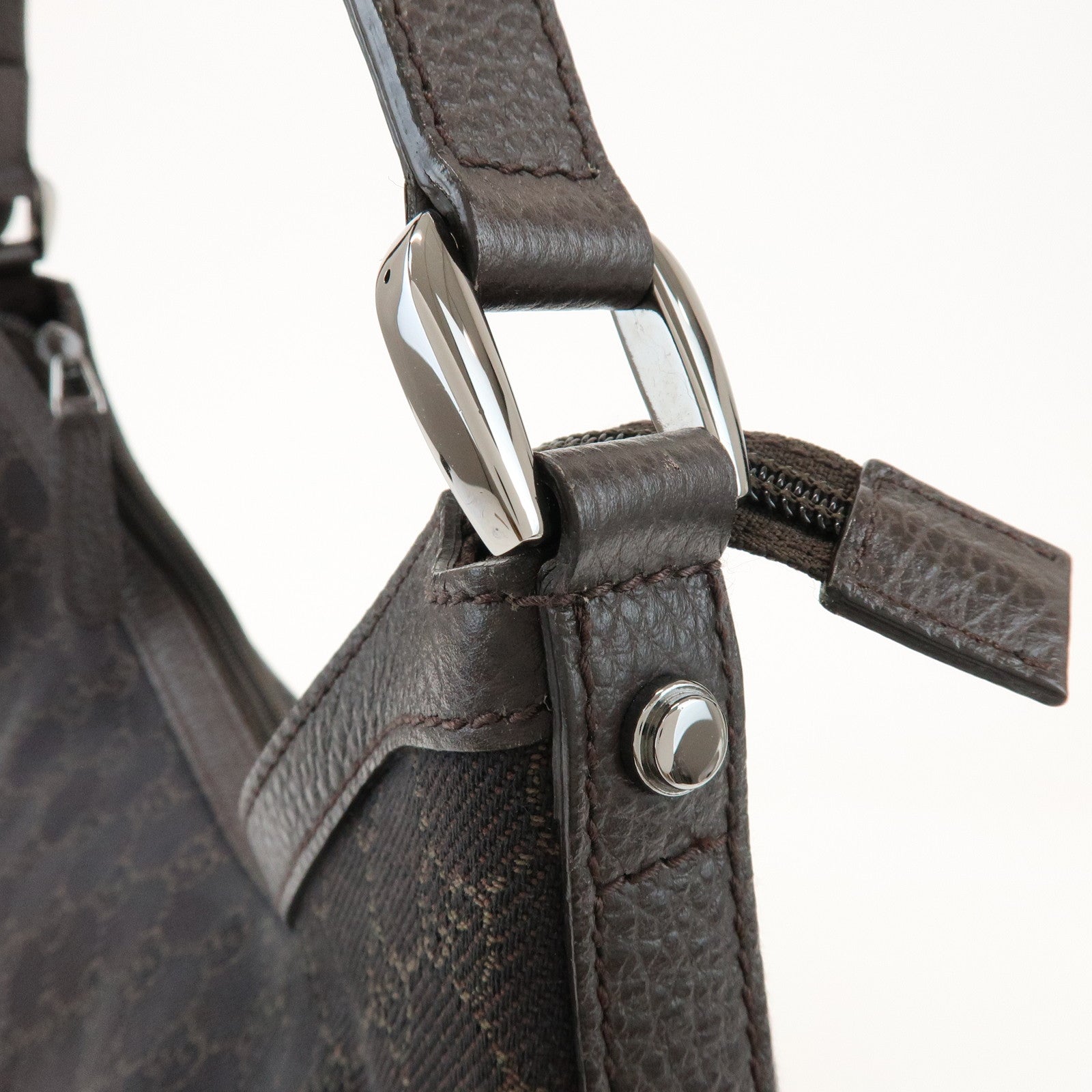 GUCCI Interlocking G Leather GG Denim Shoulder Bag Brown 339553