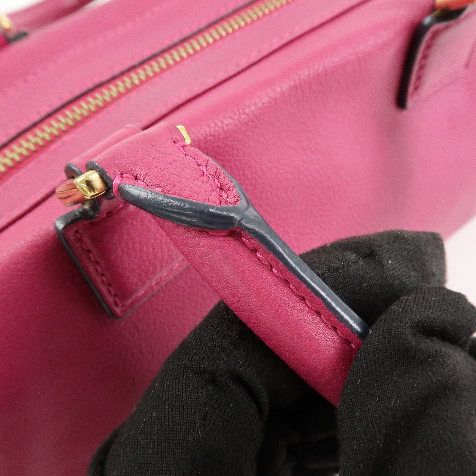 LOEWE Anagram Leather 2WAY Hand Bag Shoulder Bag Hot Pink Used