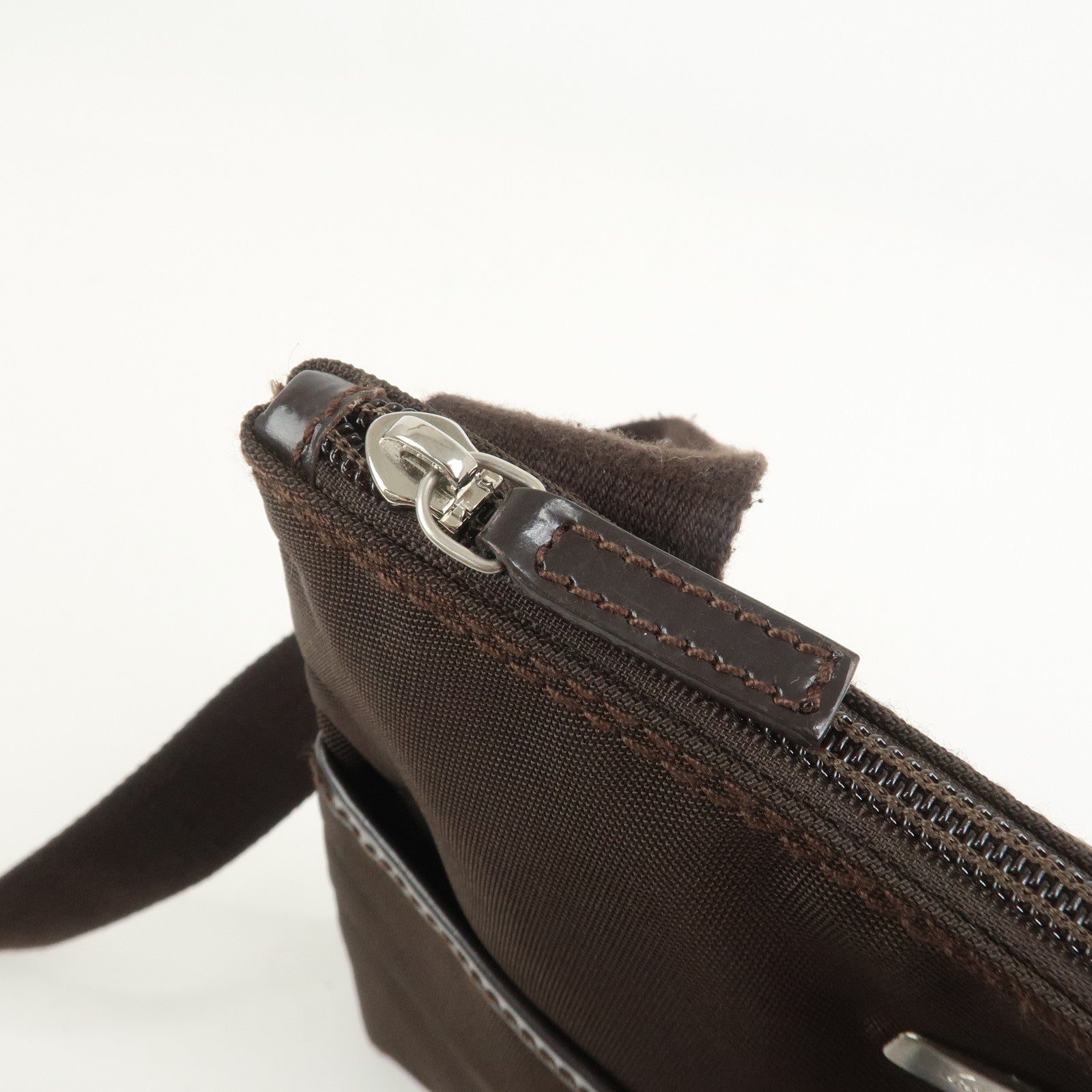 Ferragamo Nylon Leather Shoulder Bag Crossbody Bag Brown Silvern