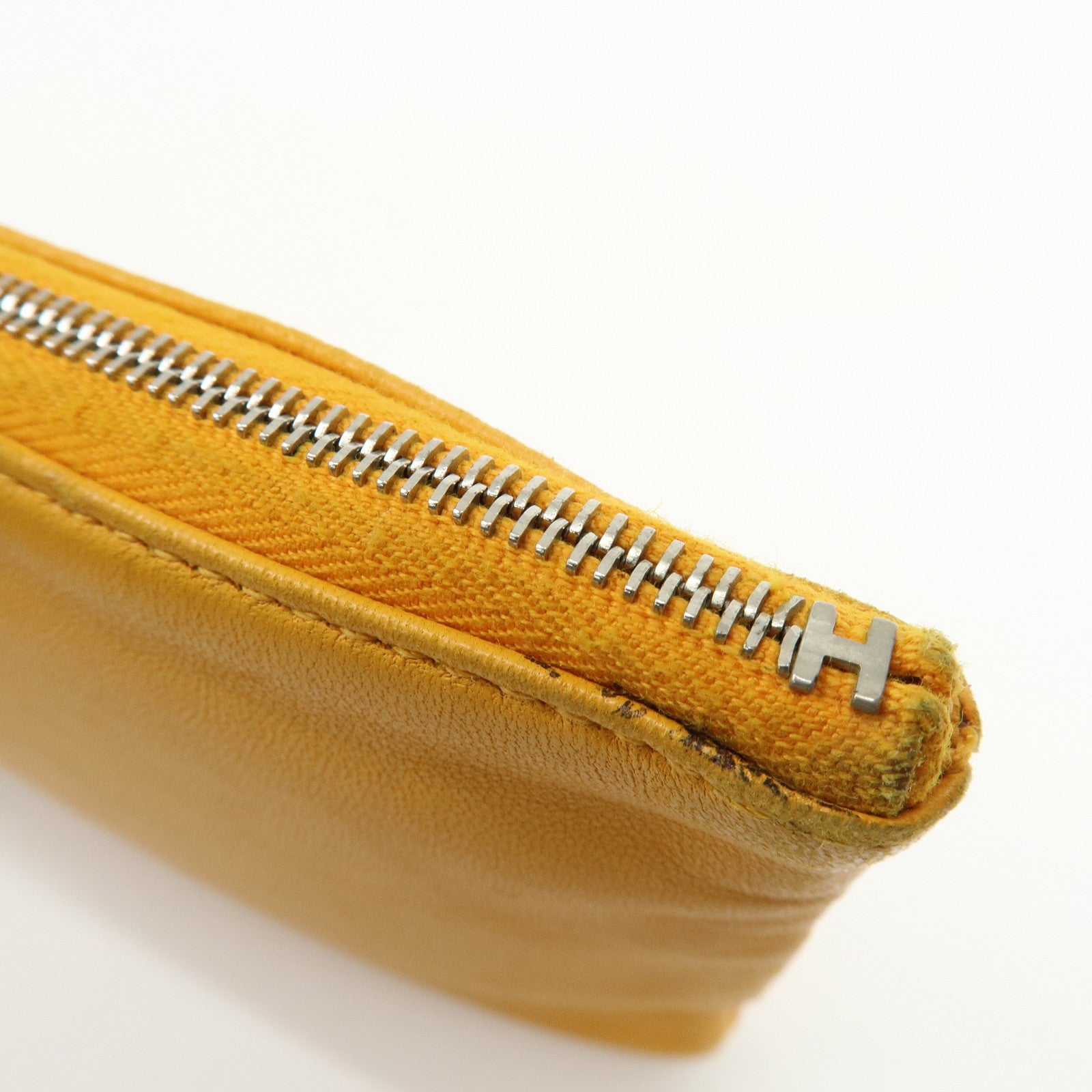 HERMES Leather Cosmetic Pouch Jewelry Pouch ☐P Stamped Yellow