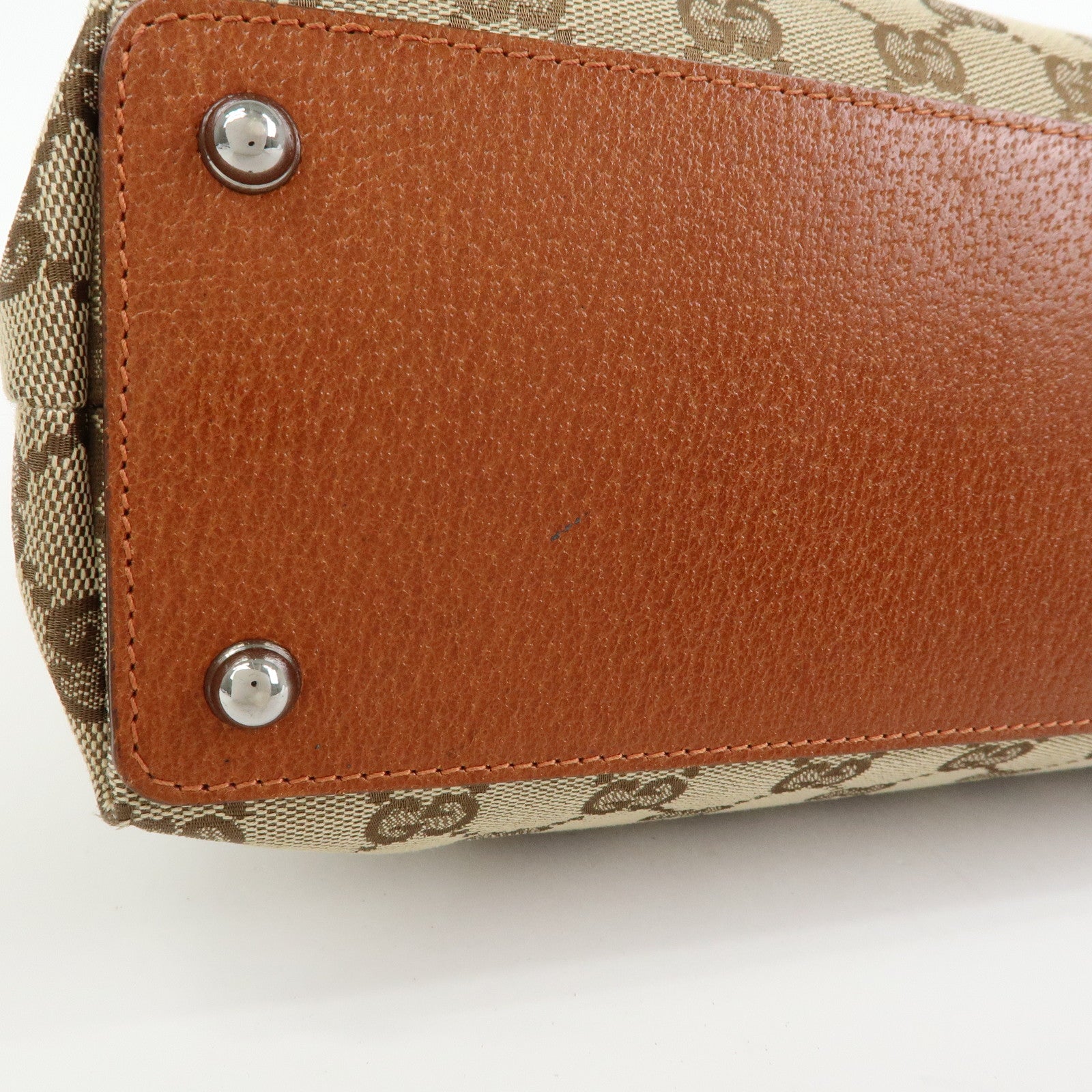 GUCCI GG Canvas Leather Tote Bag Shoulder Bag Beige Camel 120837