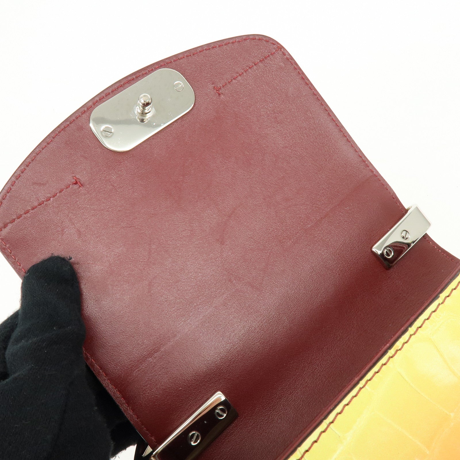 Chloe C Engrabed Leather 2Way Bag Shoulder Bag Bordeaux Yellow