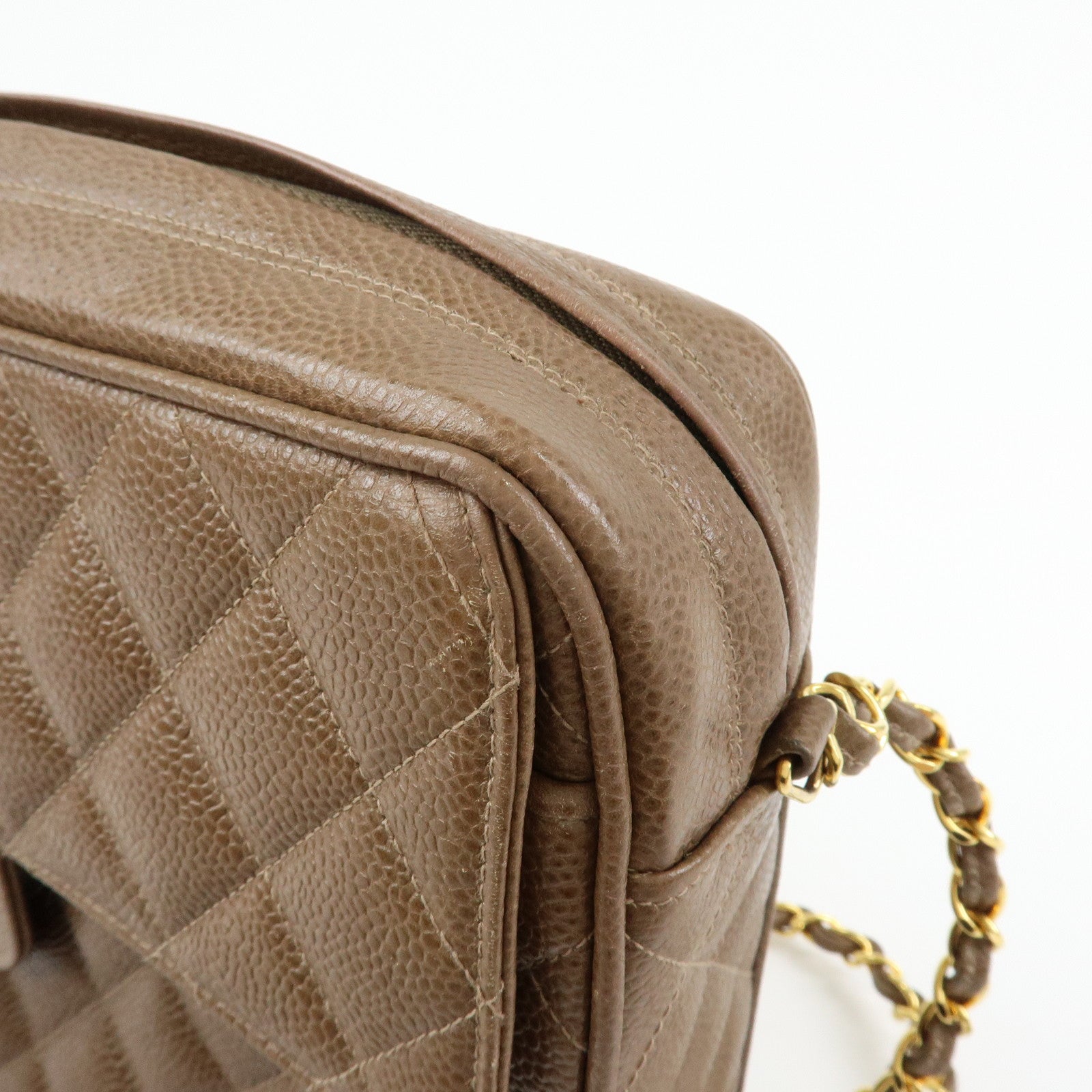 CHANEL Matelasse Cavairskin Chain Shoulder Bag Light Brown Marron