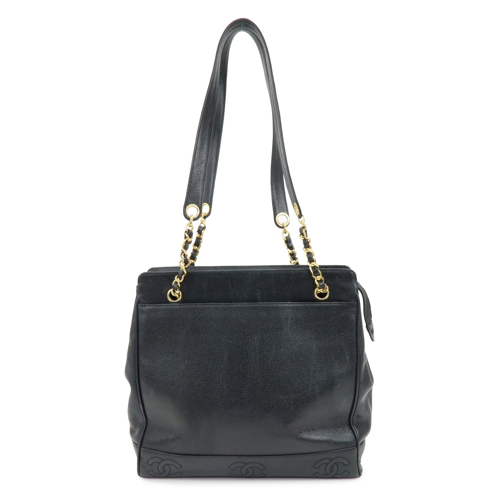 CHANEL Triple COCO Cavairskin Chain Shoulder Bag Tote Bag Black