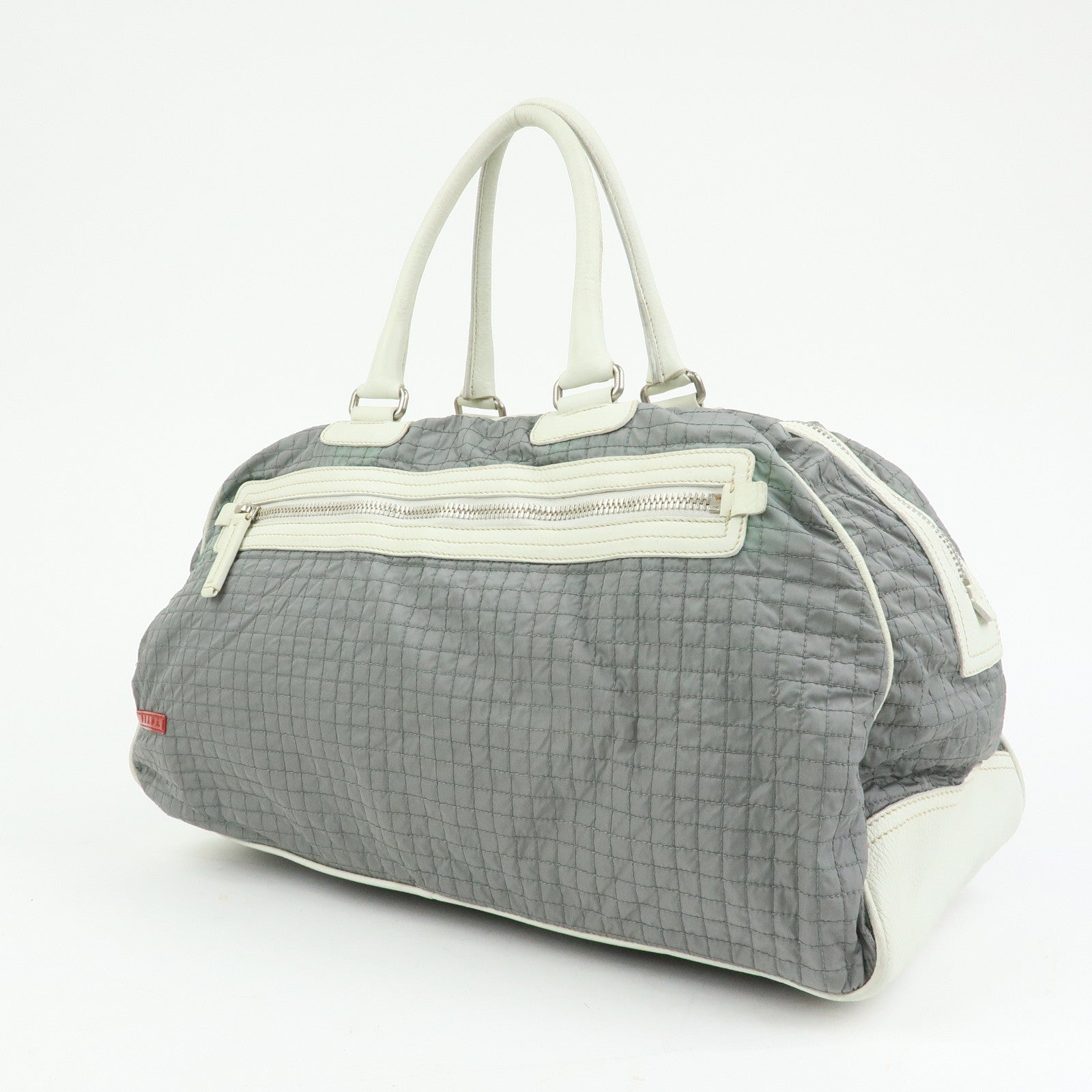 PRADA Sports Nylon Leather Boston Bag Hand Bag Gray Irvory