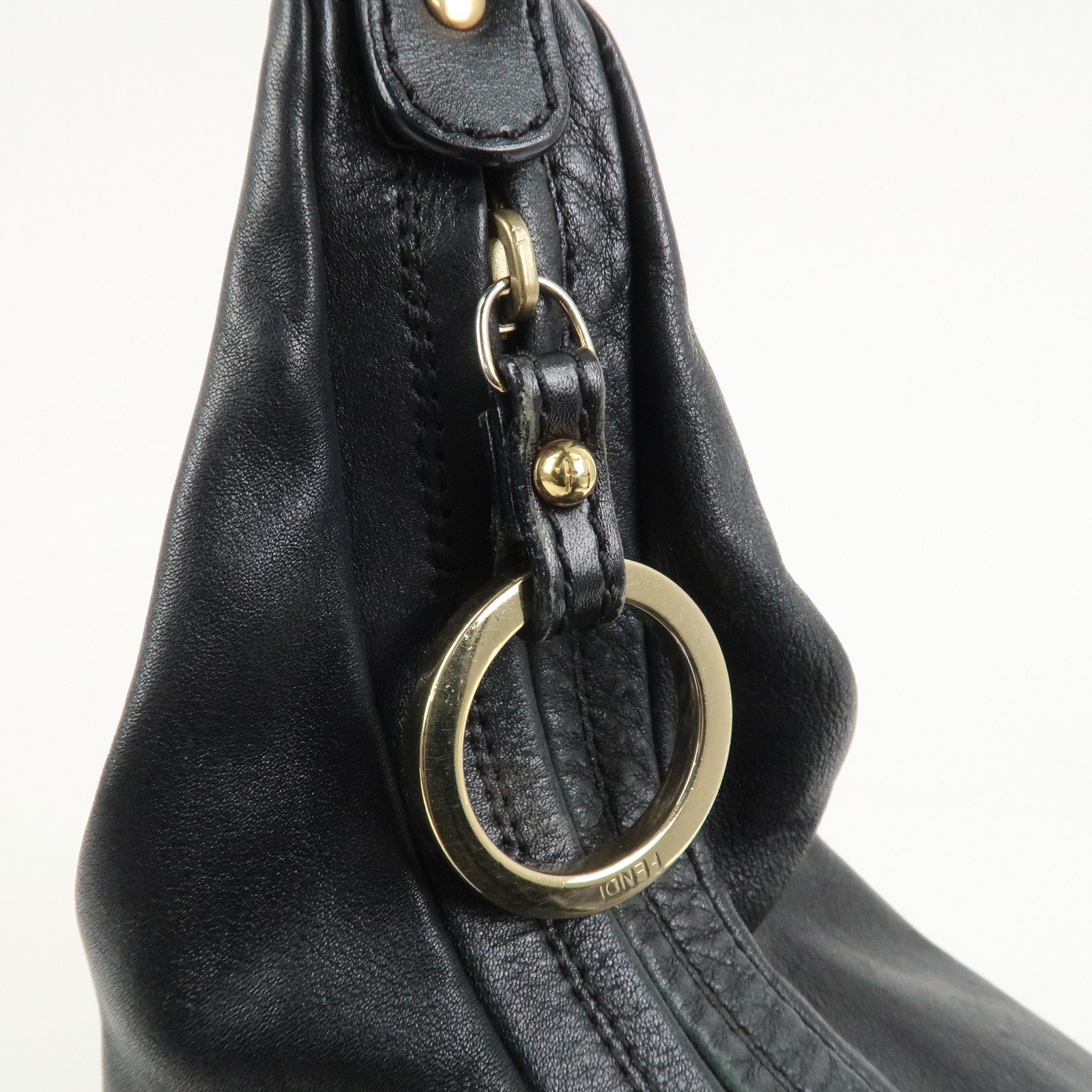 FENDI Leather Shoulder Bag Hand Bag Black 8BR340