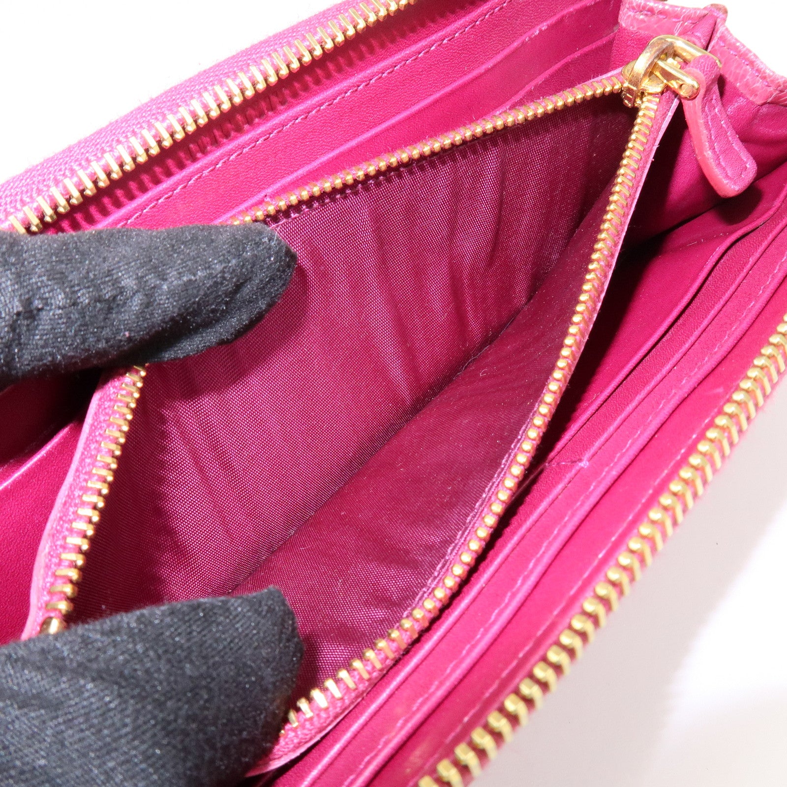 MIU MIU Logo Embossed Leather Zippy Long Wallet Pink Gold
